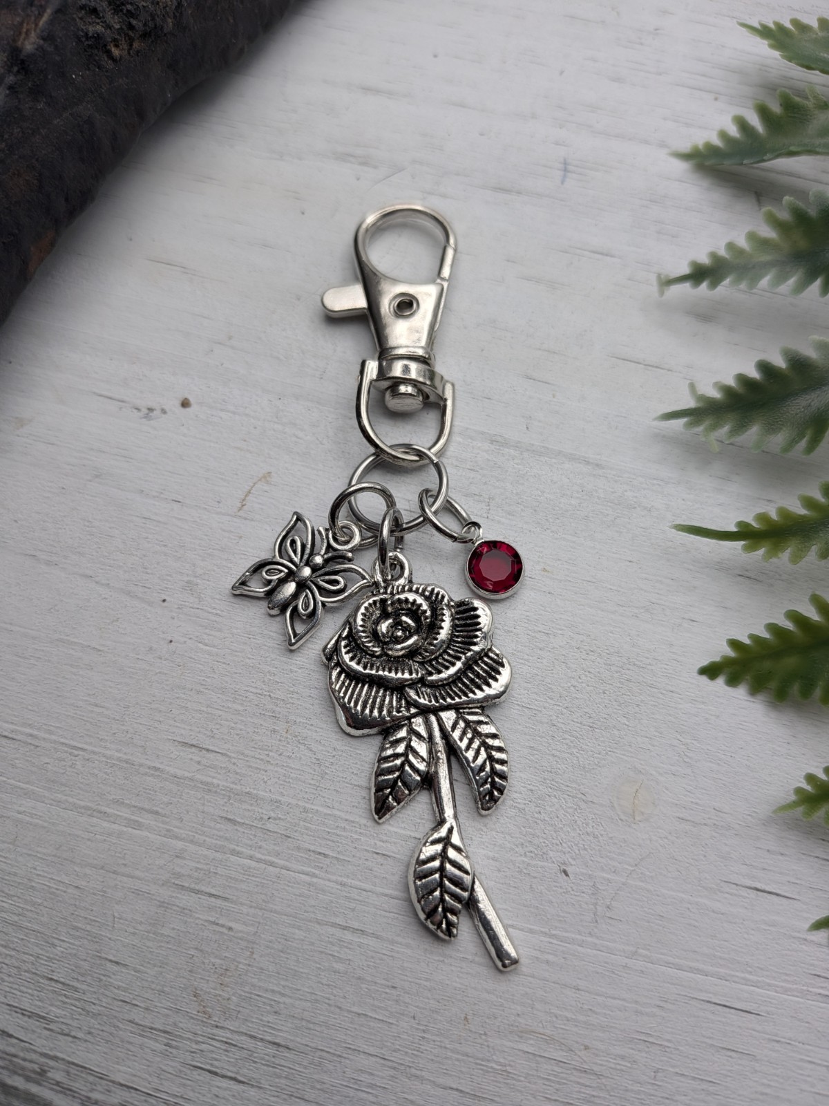 Rose Flower Butterfly Bag Charm / Purse Charm / Rose Keychain Gifts
