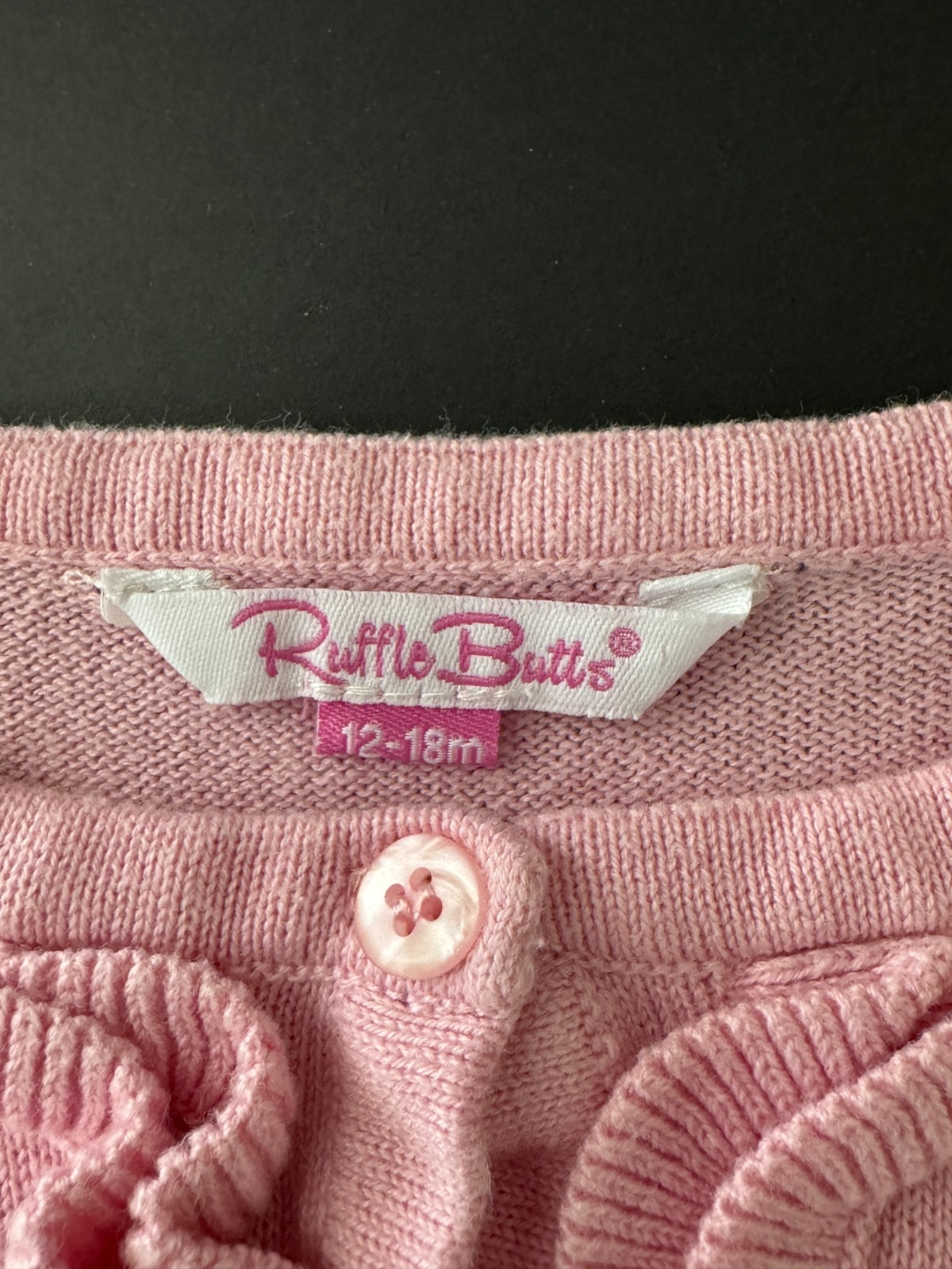 Ruffle Butts Pink Cardigan SWEATER Size 12 -18 Mo Cotton Acrylic Blend