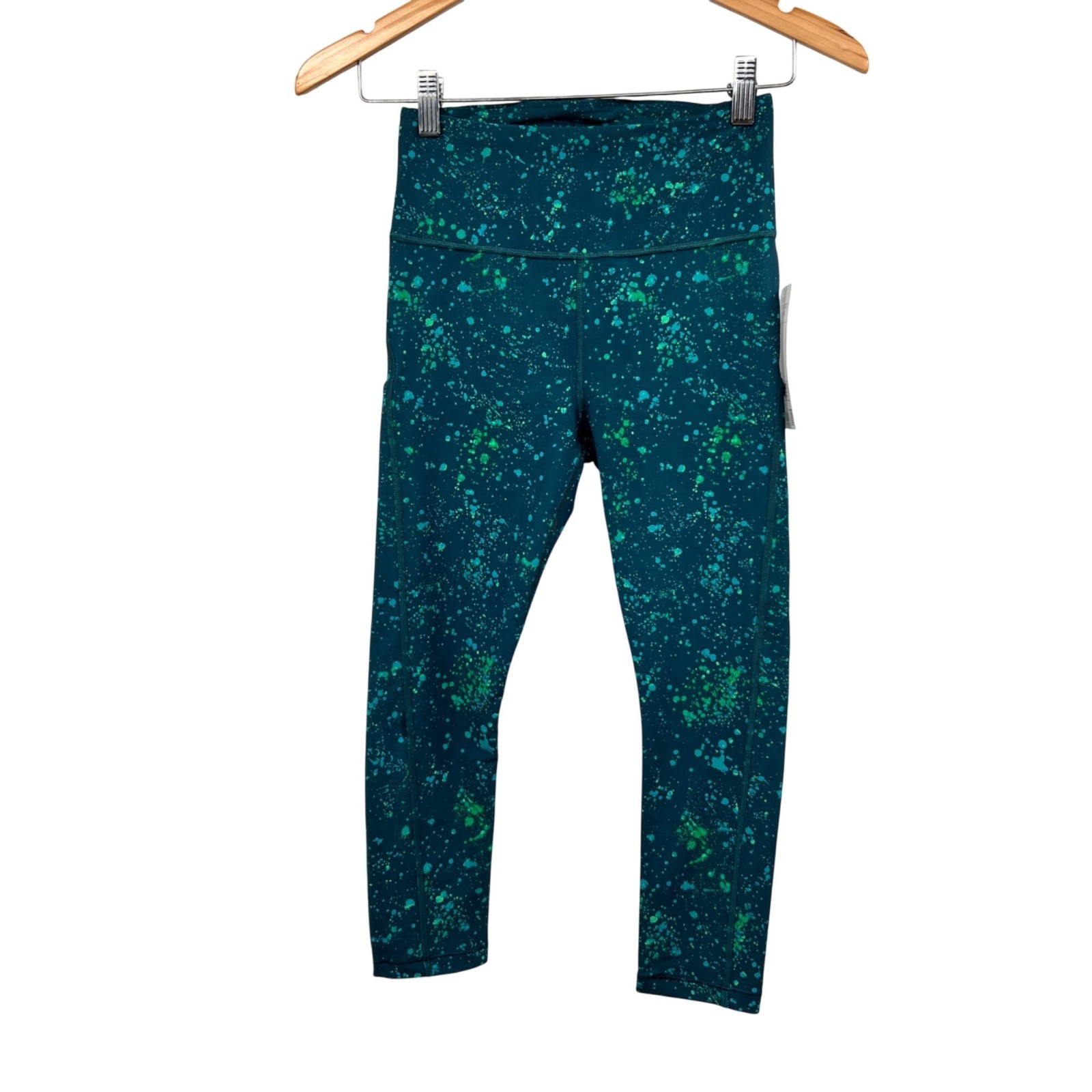 Athleta Womesn Splat Capri Leggings Mid Rise Green/Multi Size XS Pockets New