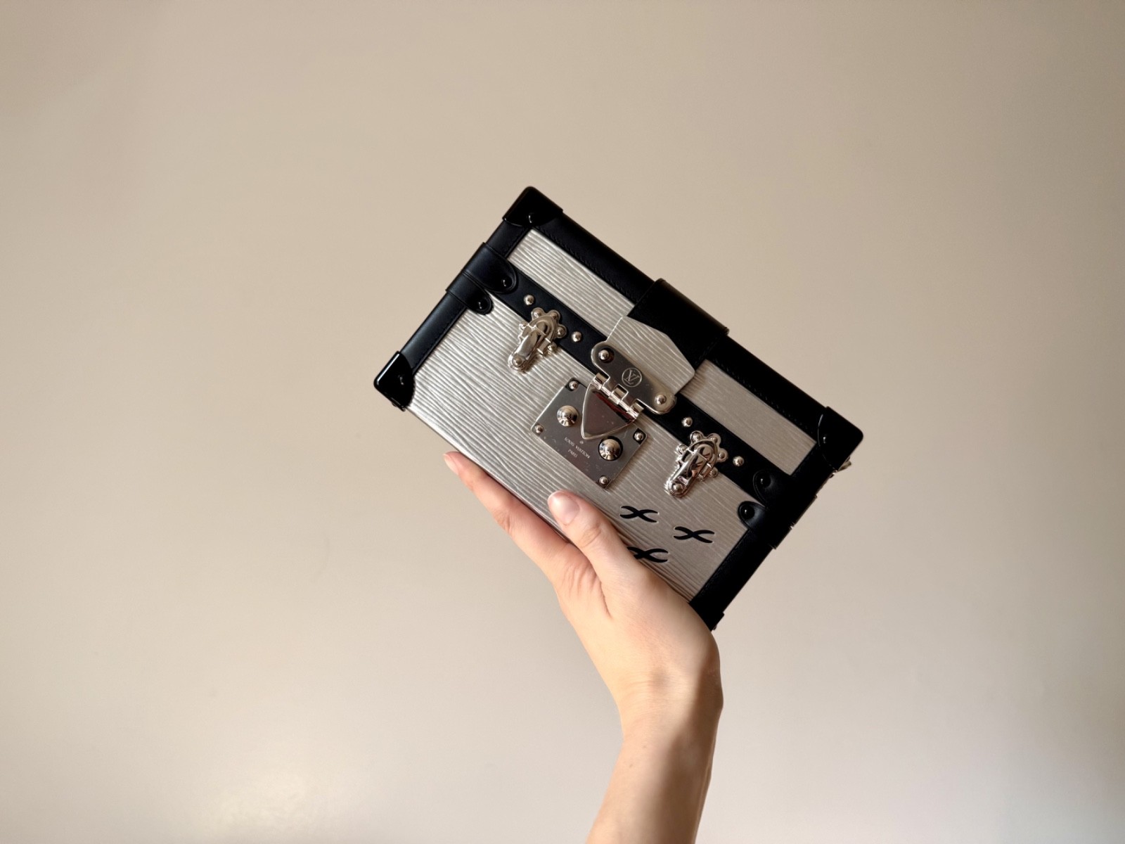 Louis Vuitton Petite Malle Epi Silver Leather Trunk Shoulder Crossbody Bag