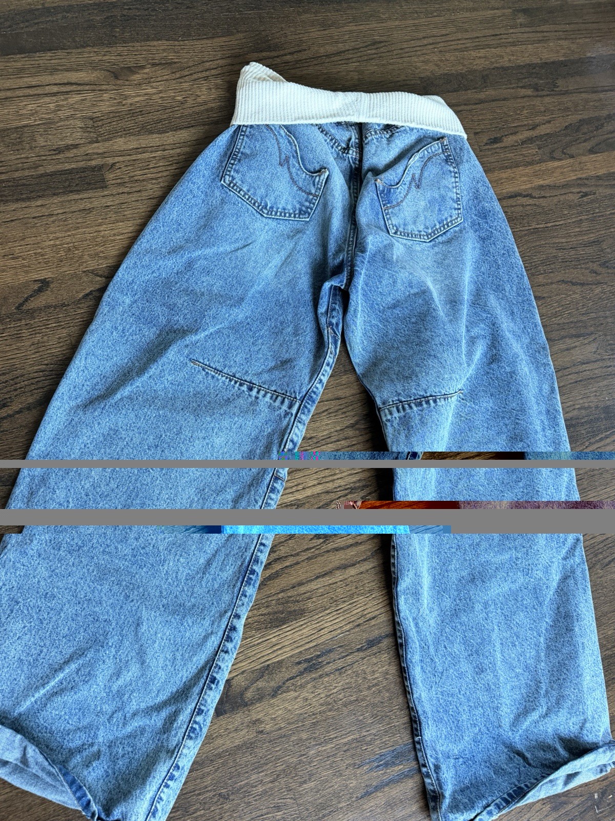 REVICE Denim Vice Jean Blue Crest S Foldover Knit Waist Wide Leg Baggy Y2K Style