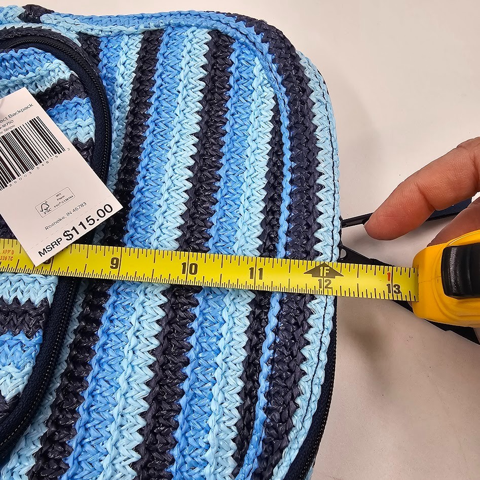 Vera Bradley Crochet Backpack Woven NWT Light Blue Navy Straps 12.75” x 10.5