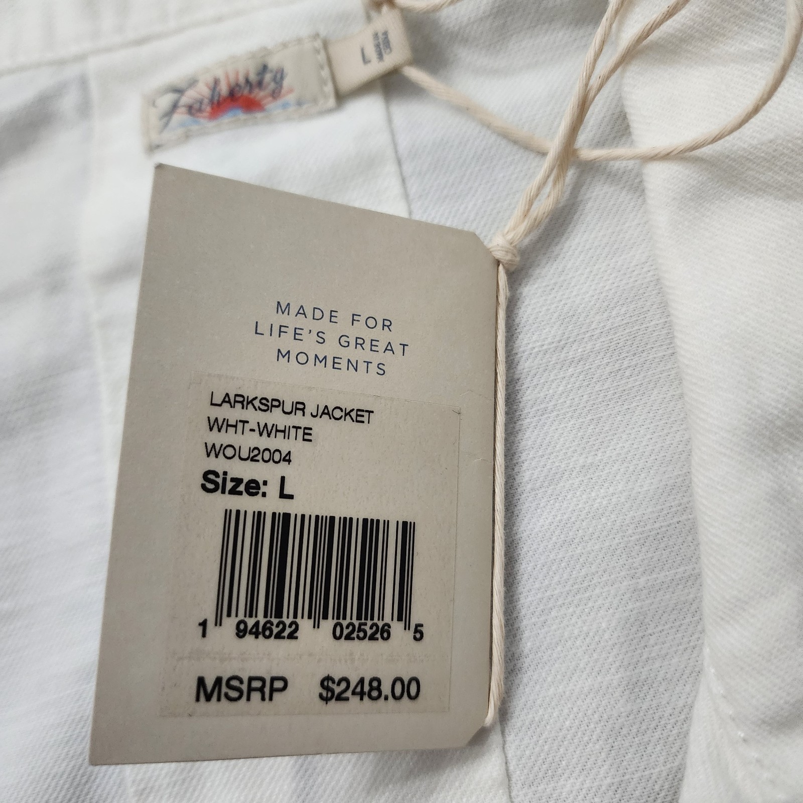 Faherty Larkspur Jacket L NWT White Linen Cotton Safari Coastal Utility $248