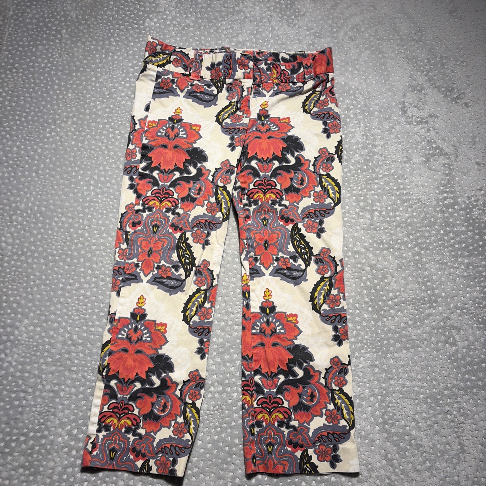 J.Crew City Fit Pants Women 6 Red Floral Paisley Excellent Stretch Cropped