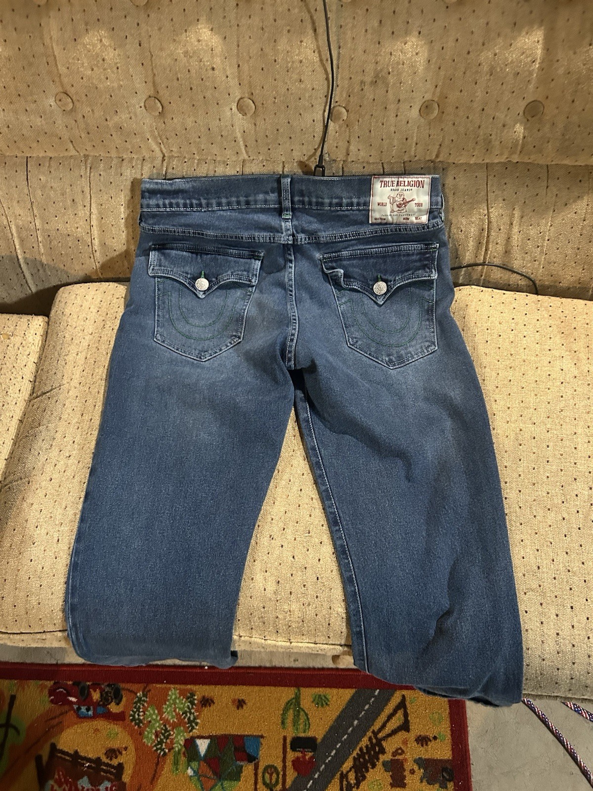 True Religion Men’s Relaxed Straight Blue Denim Jeans Regular Fit Mid Rise