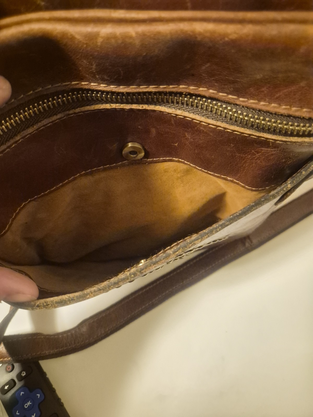 Patricia Nash Brown Small Crossbody Bag Embossed Front Zip & Magnetic Closure