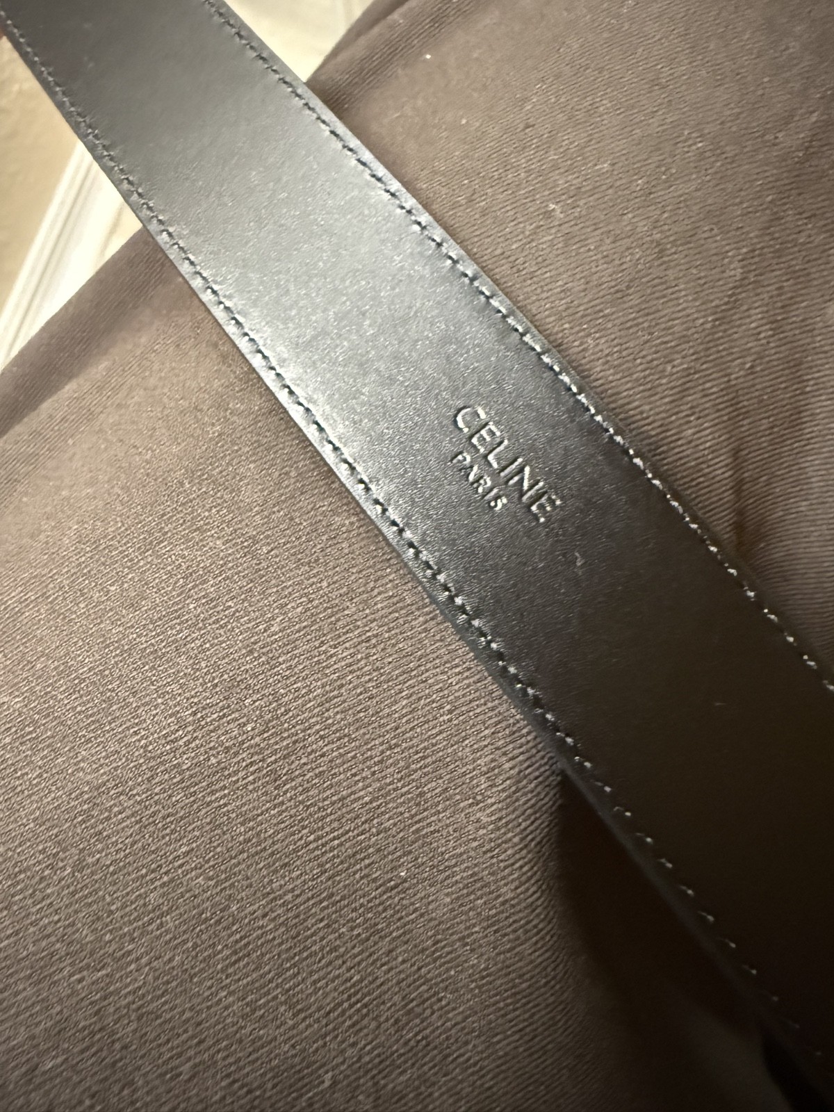 Celine Black Leather Triomphe Belt Size 105cm 38 inch waist Jean Belt.