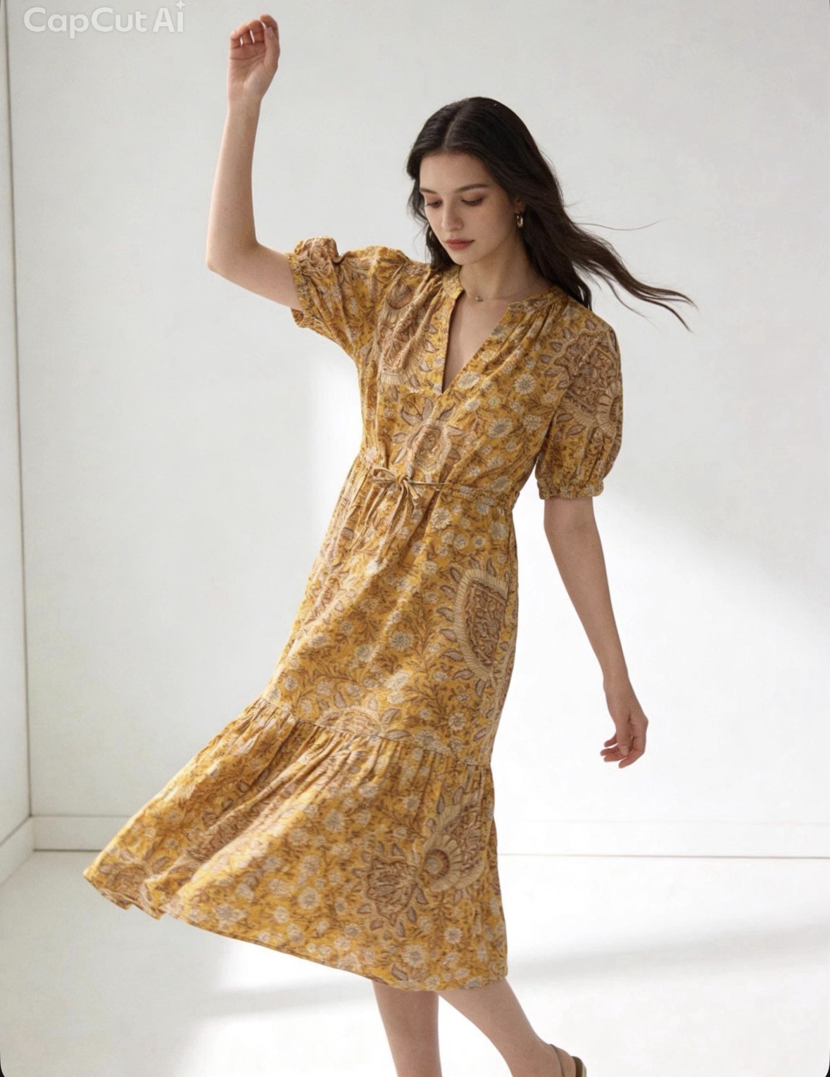 Anthropologie Paisley Printed Puff Sleeve Dress Size Large Retail $160