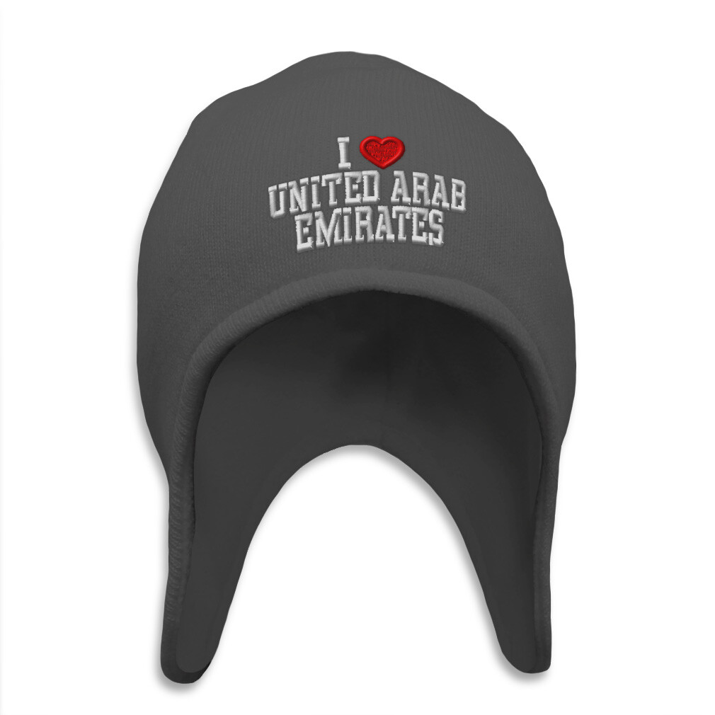 Ear Flap Beanie for Men & Women I Love United Arab Emirates I Love Acrylic