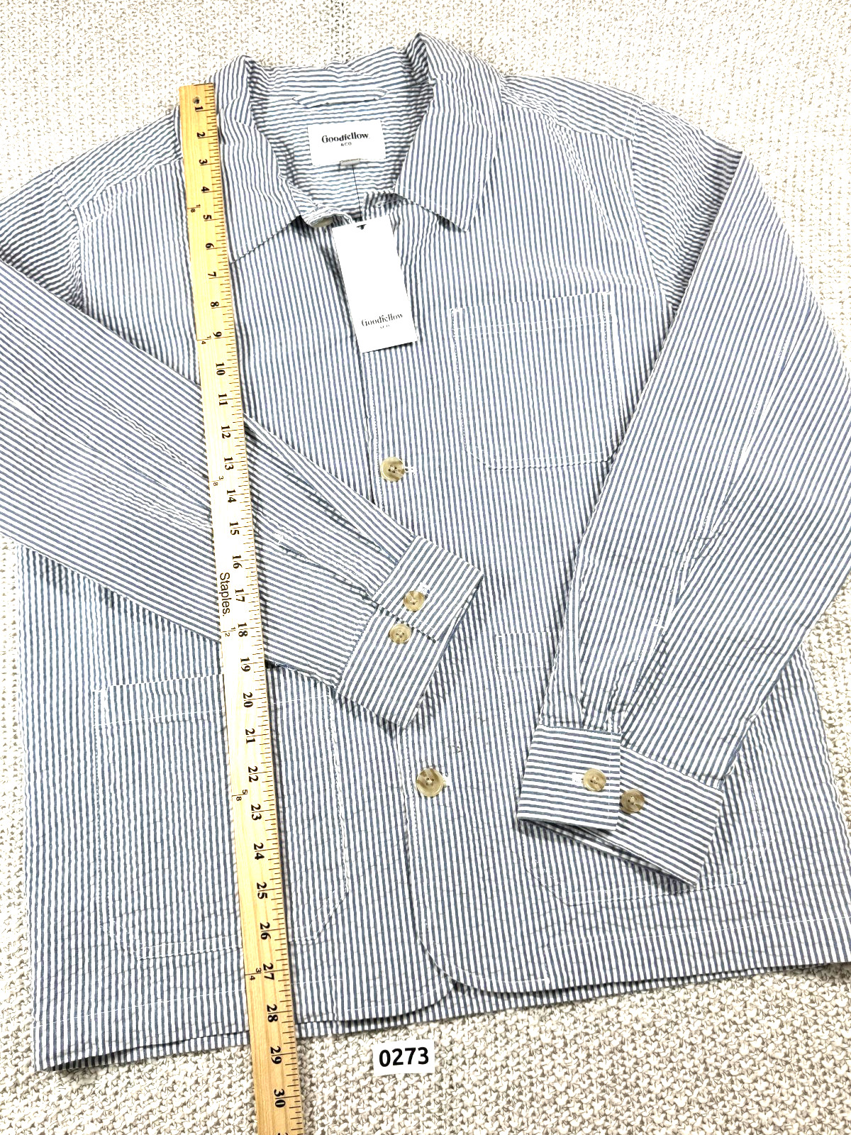 Goodfellow & Co Seersucker Shirt Jacket Blue White Stripe NWT Men’s M 0273