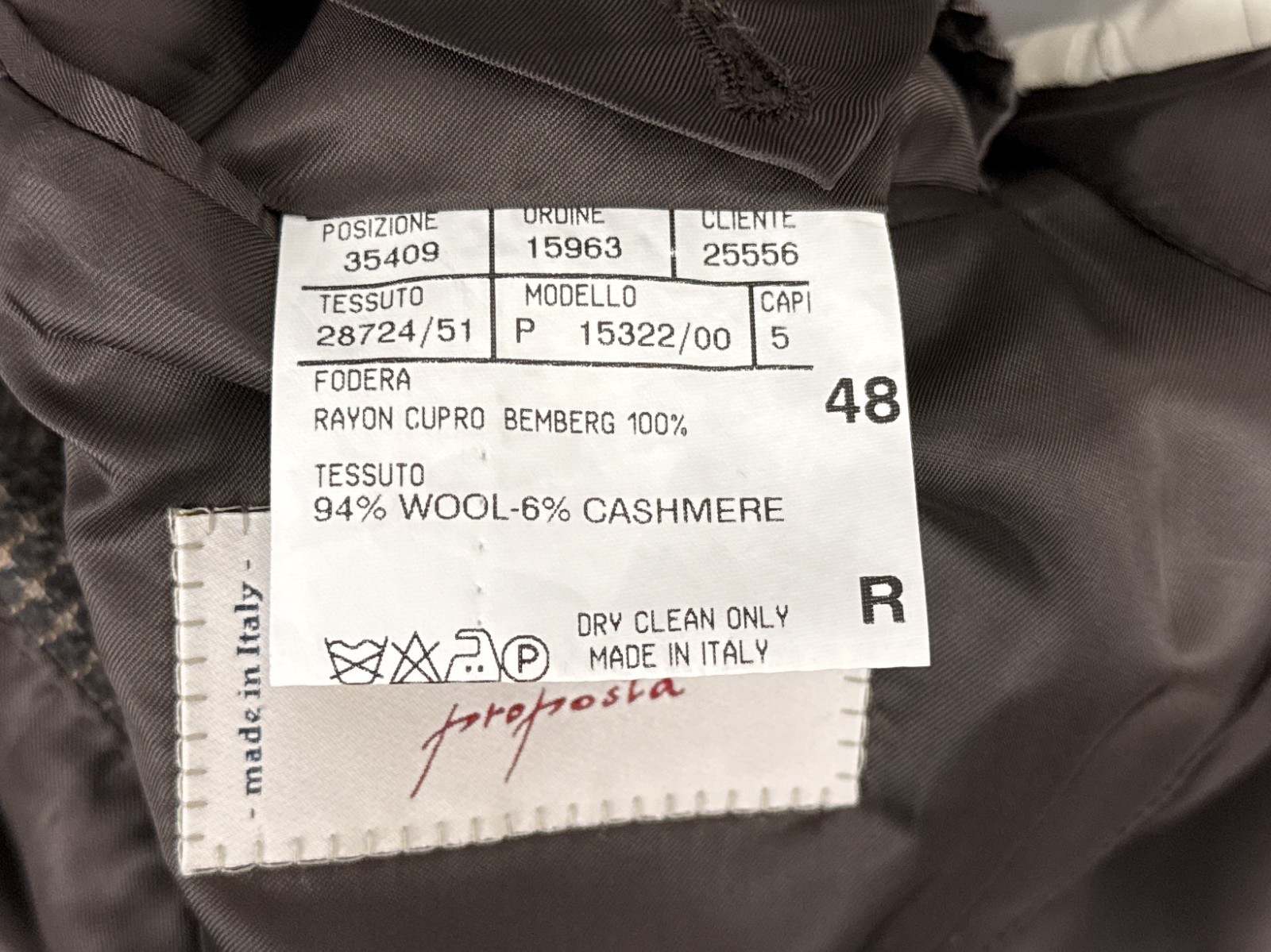 Canali Proposta Blazer 48R (UK 38R) Wool Cashmere Brown Check Made In Italy