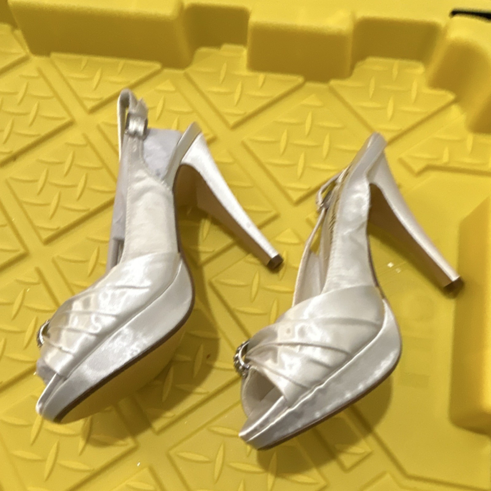 Coloriffics White Satin Open Toe Bridal Shoes High Heel 3 in. and Up
