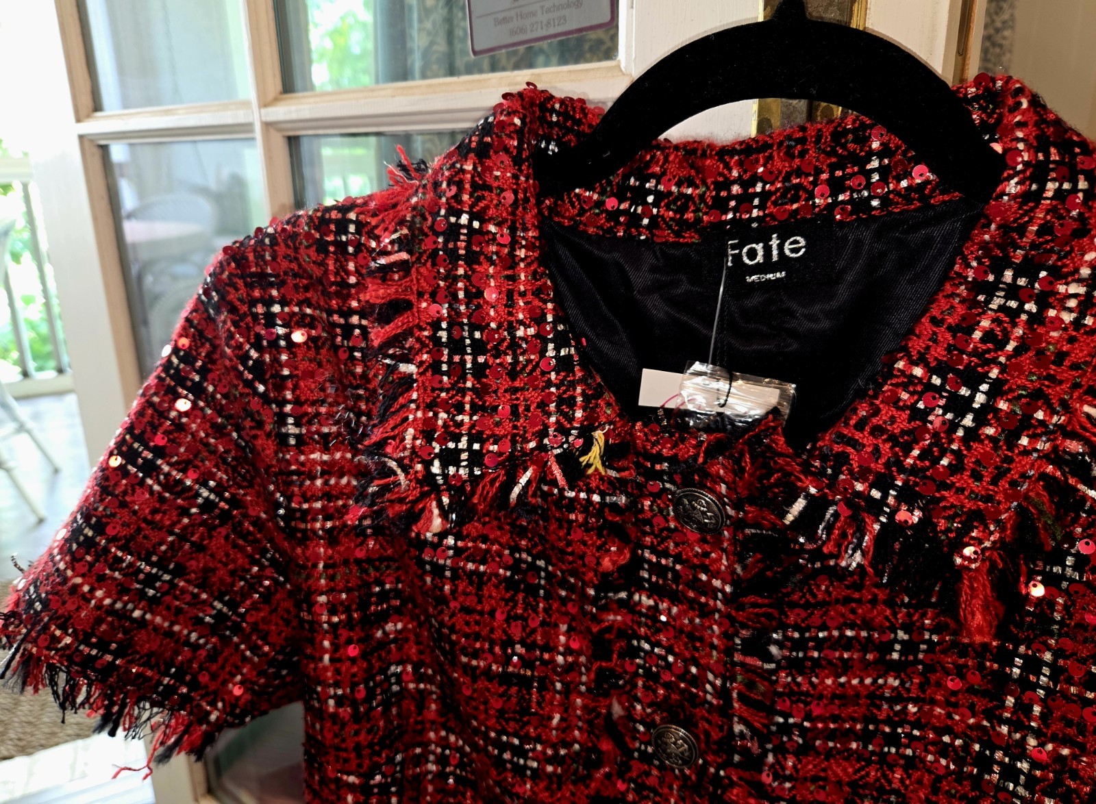 Fate Red Tweed Short Sleeve Shift Dress Sz Med