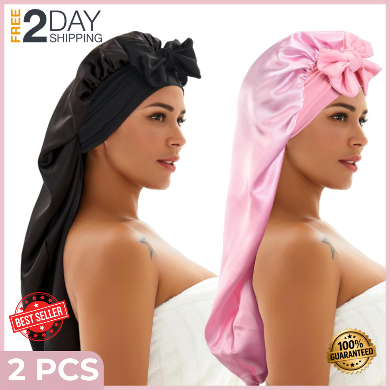 Bonnet Sleep Cap Long Satin Night Cap For Braids Curly Hair Silk 2pc Extra Large
