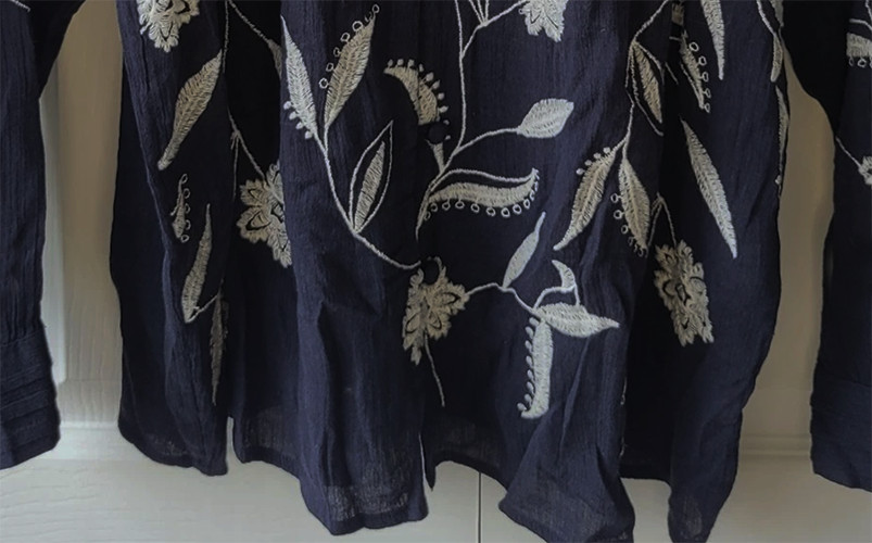 NWT! J JILL NAVY BLUE EMBROIDERED WHITE FLORAL PLEAT PINTUCK SHIRT TUNIC TOP XL