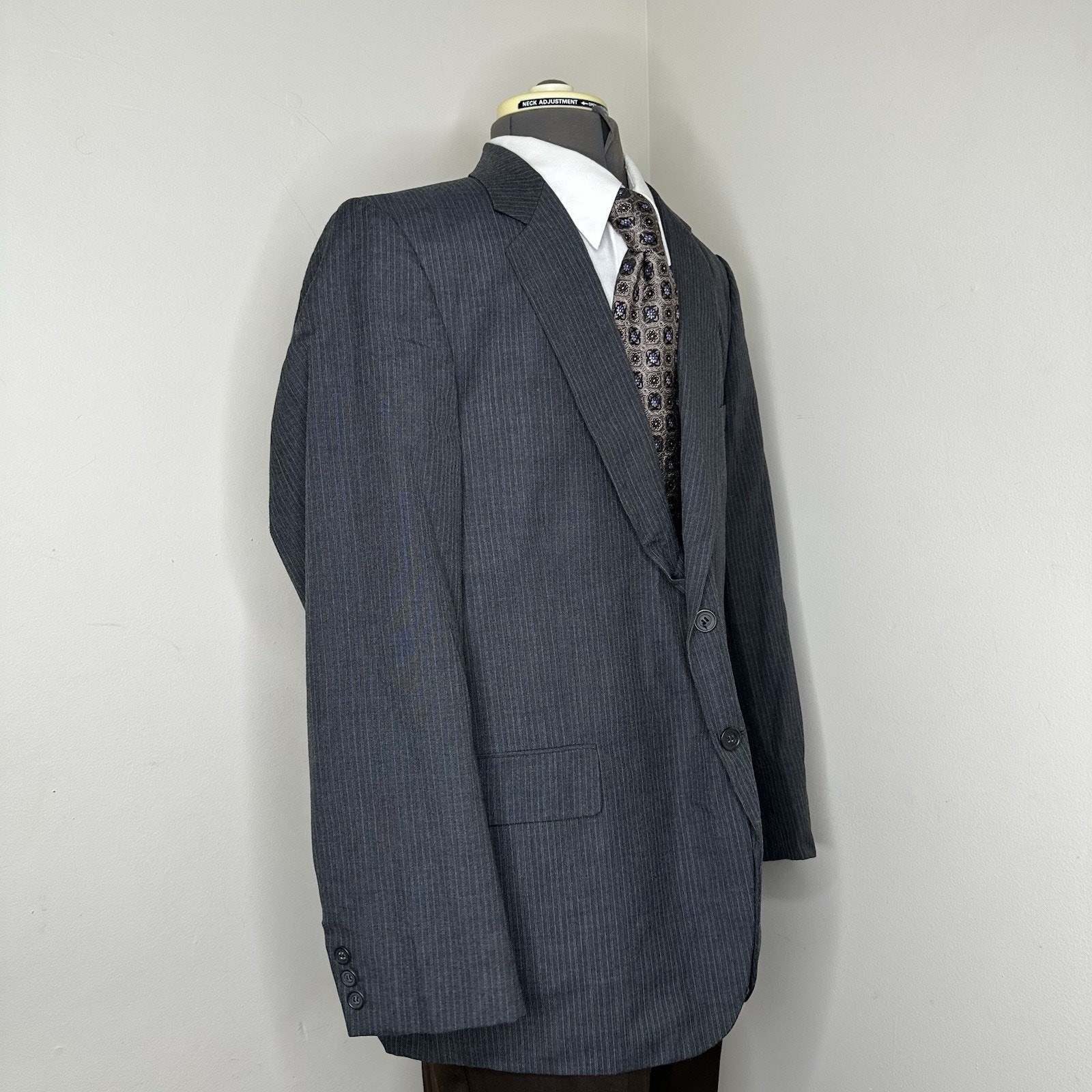 Mens 44R Blazer Gray Striped Wool 2XL 48″ Sport Coat Suit Jacket Jordache
