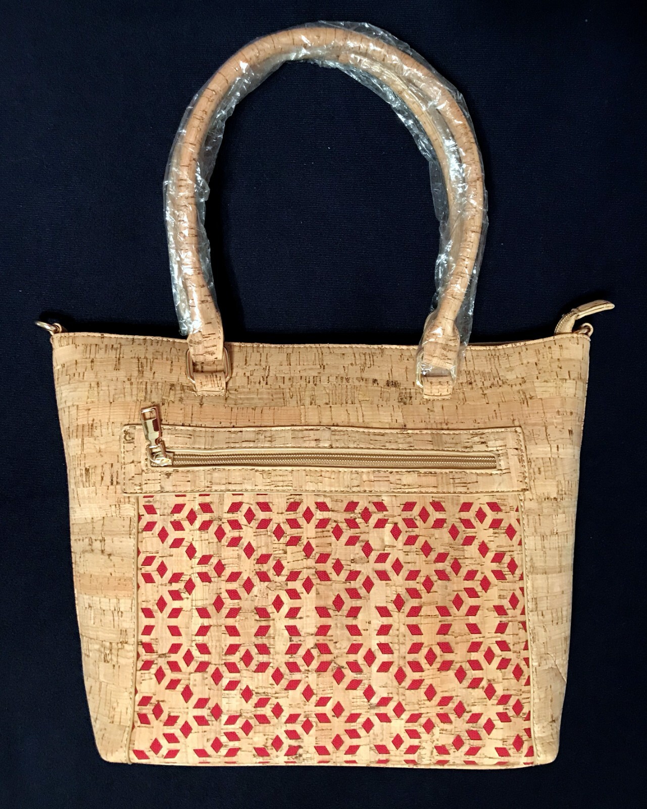 Handcrafted Large Genuine Cork Handbag Made in Portugal w/Laser Cut Panel NWT