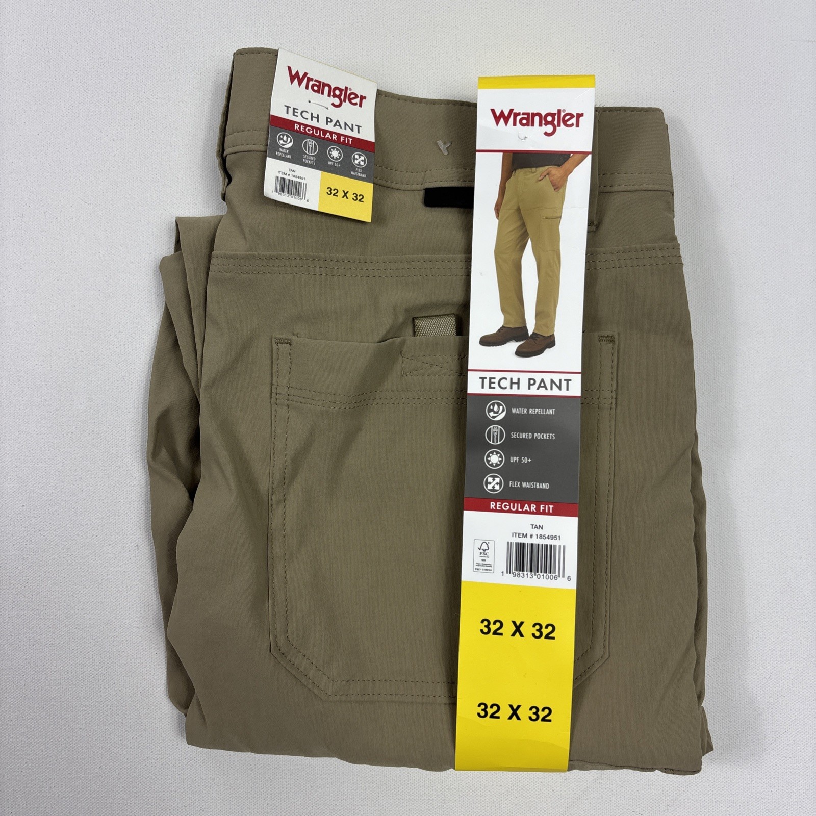 Wrangler Men’s Tech Pant UPF 50+ Regular Fit Tan Khaki 32×32