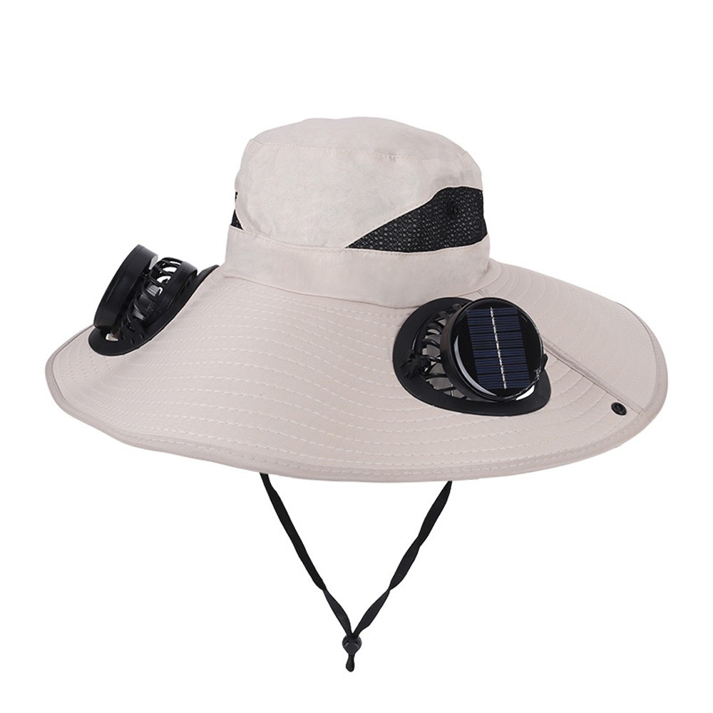 Wide Brim Sun Hat with Fan Solar & USB Powered UV Protection for Camping Fishing