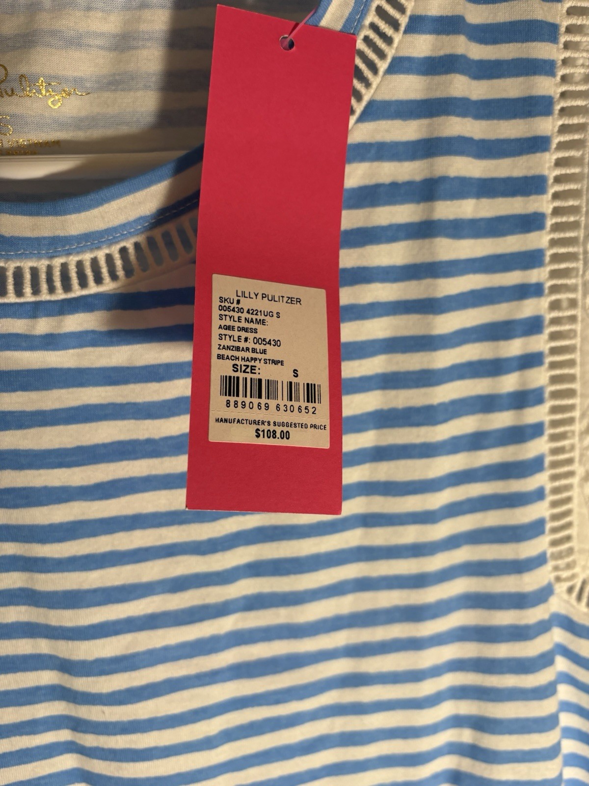 Lilly Pulitzer Women S Agee Zanzibar Dress Blue White Stripes Eyelet Sleeves