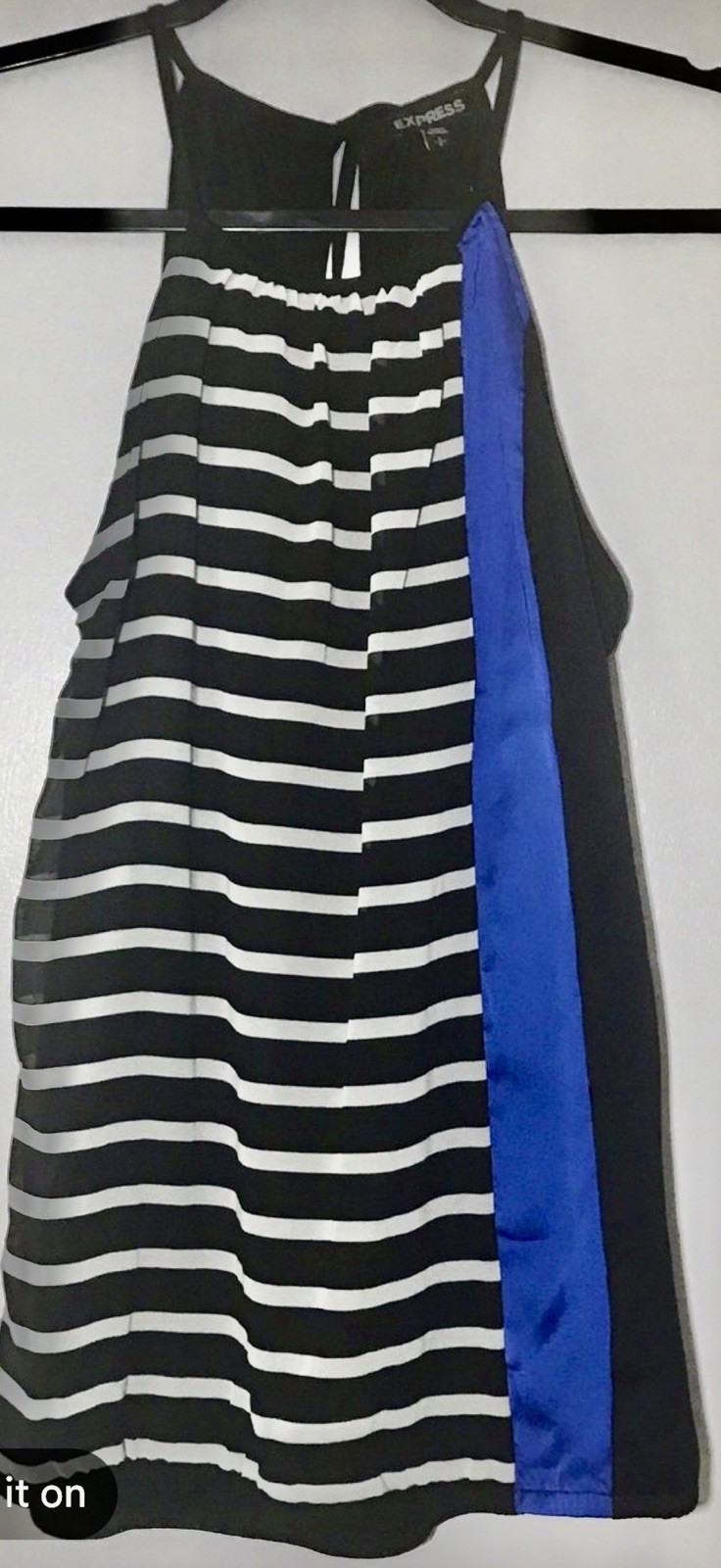 Express Halter Blouse Top Sleeveless Striped Black/White Blue Panel XS Women