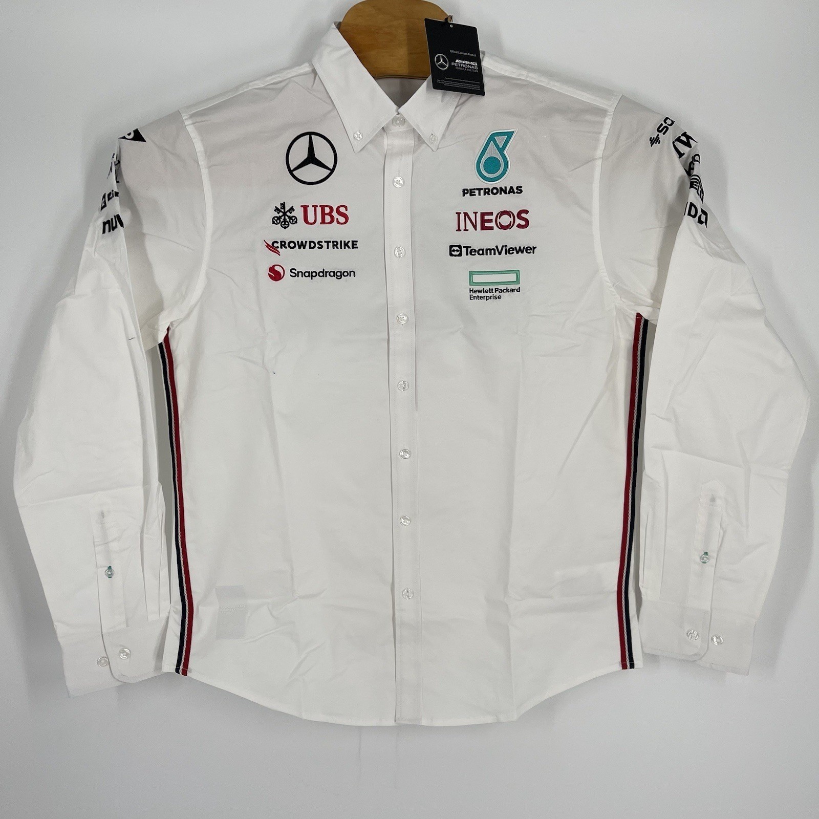 Men’s Mercedes AMG Petronas F1 2024 Team Button Down Shirt White NEW Size L