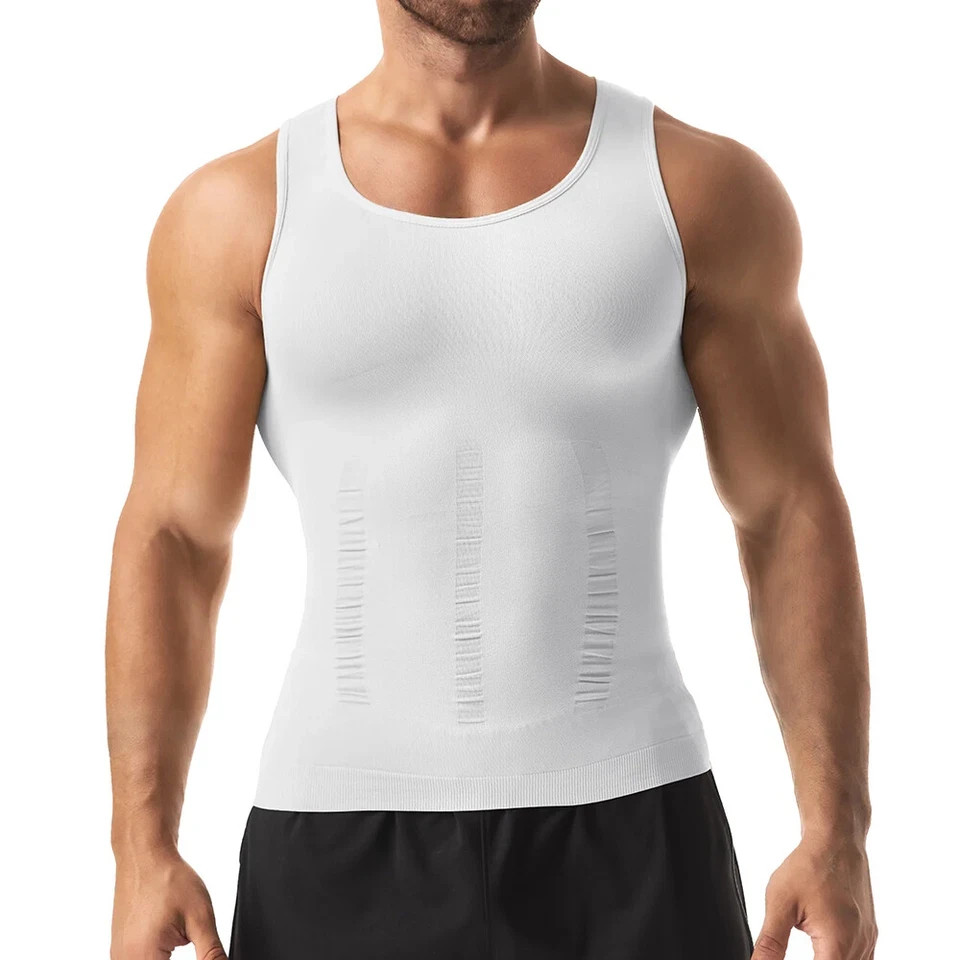 Mens Slimmings Body Shaper Belly Chest Compression Vest Girdle T-Shirt Tank Top