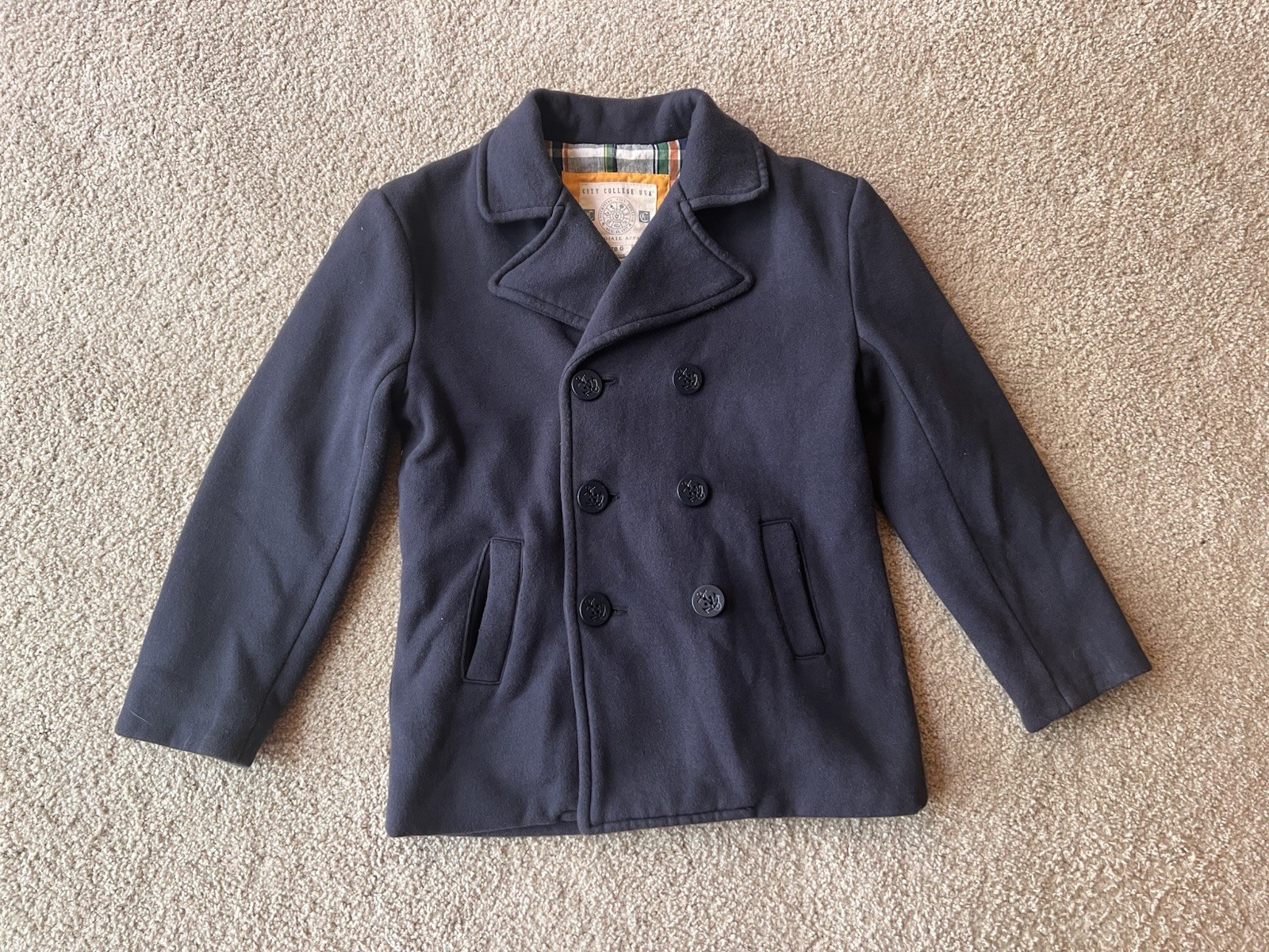 City College USA Blue Wool Blend Pea Coat Jacket 4T Preppy