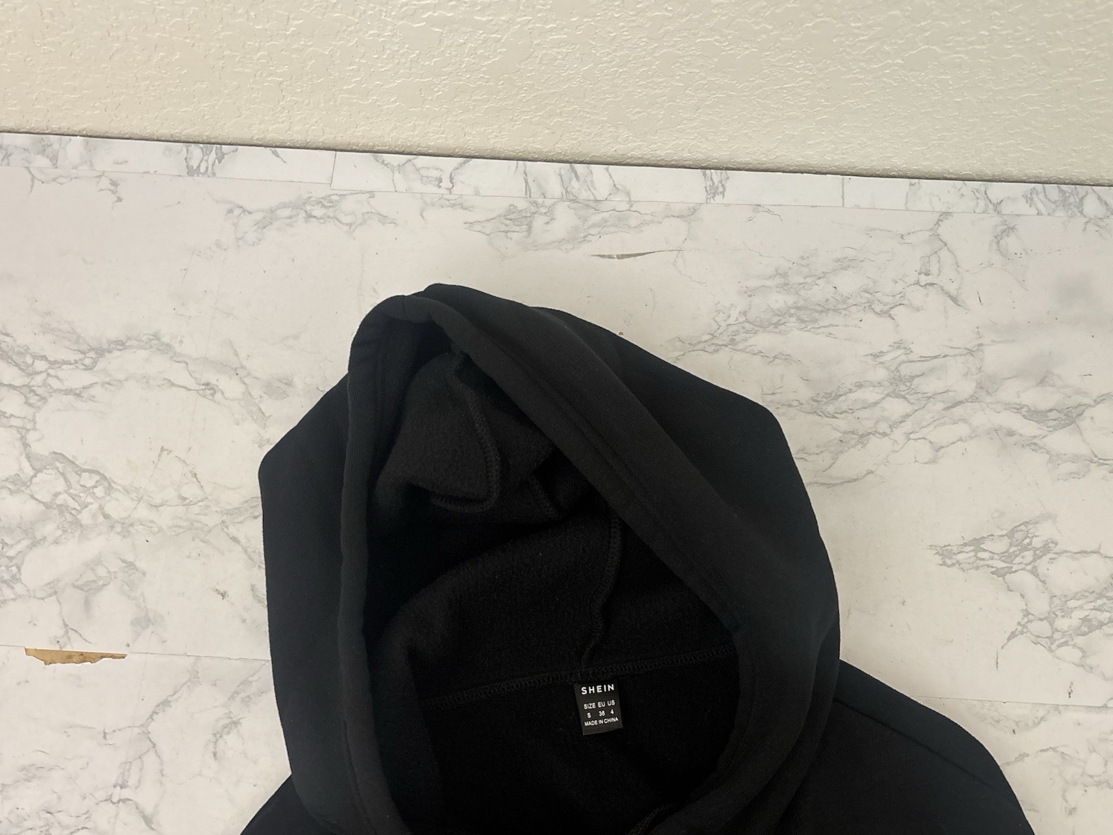 Shein Black Fleece Pullover Hoodie Kangaroo Pocket Drawstring Adult S Y2K