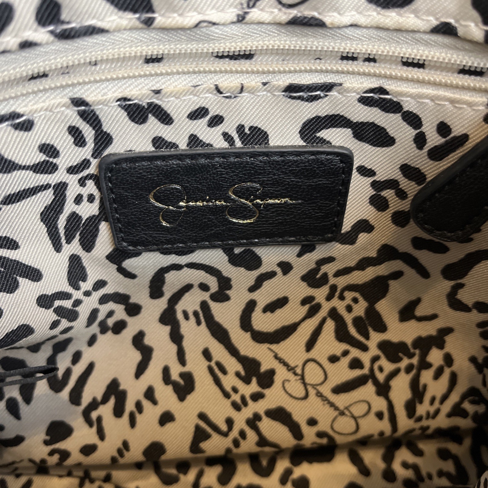 Jessica Simpson Black Crossbody Faux Leather Leopard Lining Purse