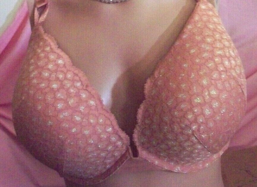 38D Carmel Gold SHINE Lace Mesh Extreme Lift Victorias Secret Plunge PU UW Bra