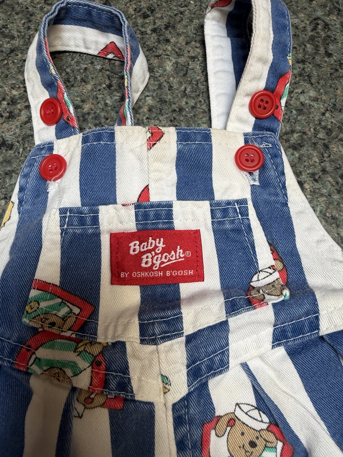 VTG OshKosh B’Gosh Bubble Overalls Nautical Sailor Bear Shortalls 90s 18 months