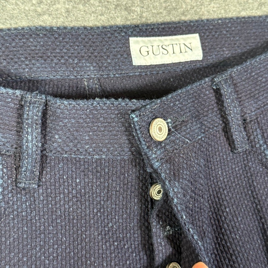 Gustin 341 Indigo Sashiko Textured Jeans Mens 38 Straight Fit USA Fits 36×30