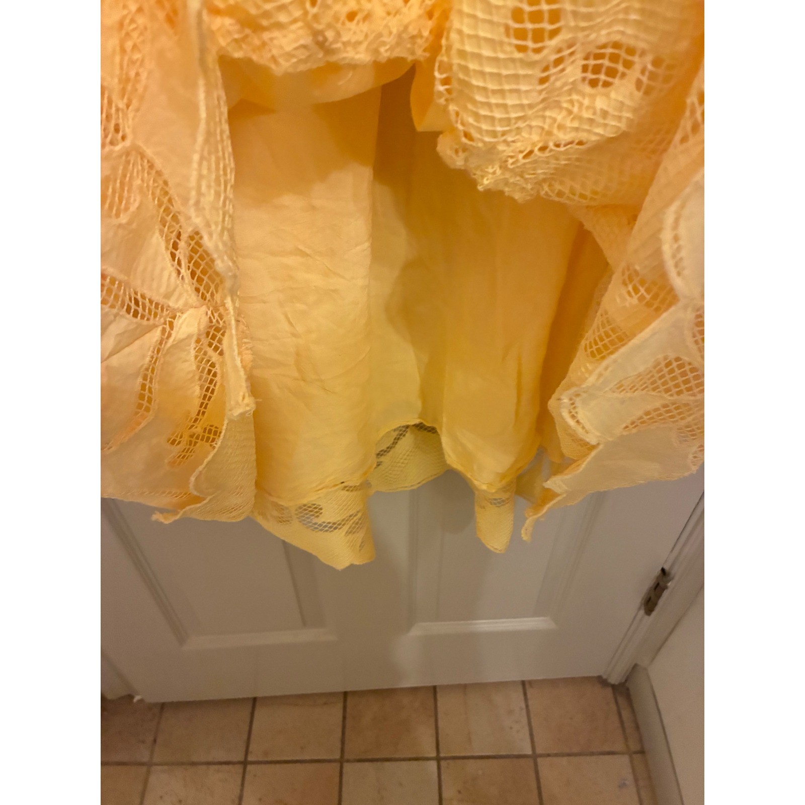 Haute Hippie Style Yellow Tiered Maxi Dress Eyelet Lace Smocked Waist XS