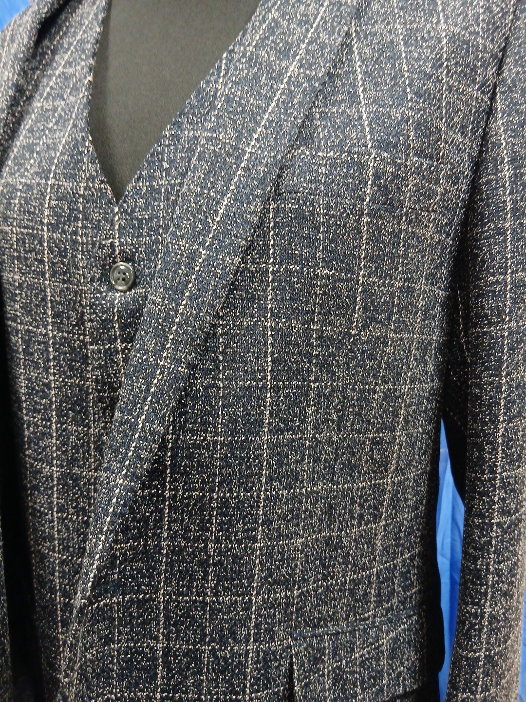 Luxury Sterling Black Cream Smart Checked 3 Piece Suit 46″ Chest 40″ Waist R1