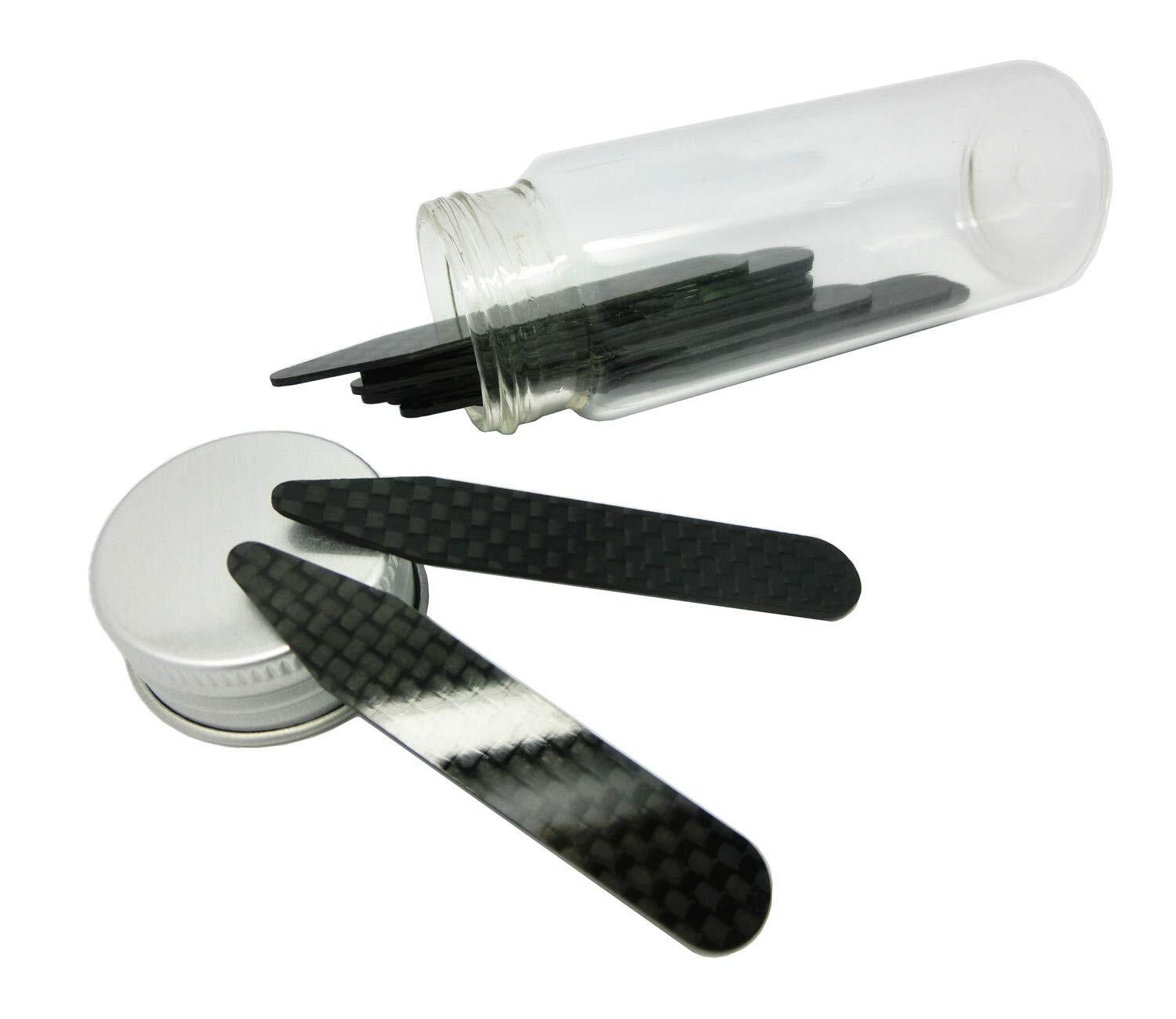 Real Carbon Fiber Collar Stays 10 Pcs Set in Bottle (2.2“-6pcs with 2.5“-4pcs)