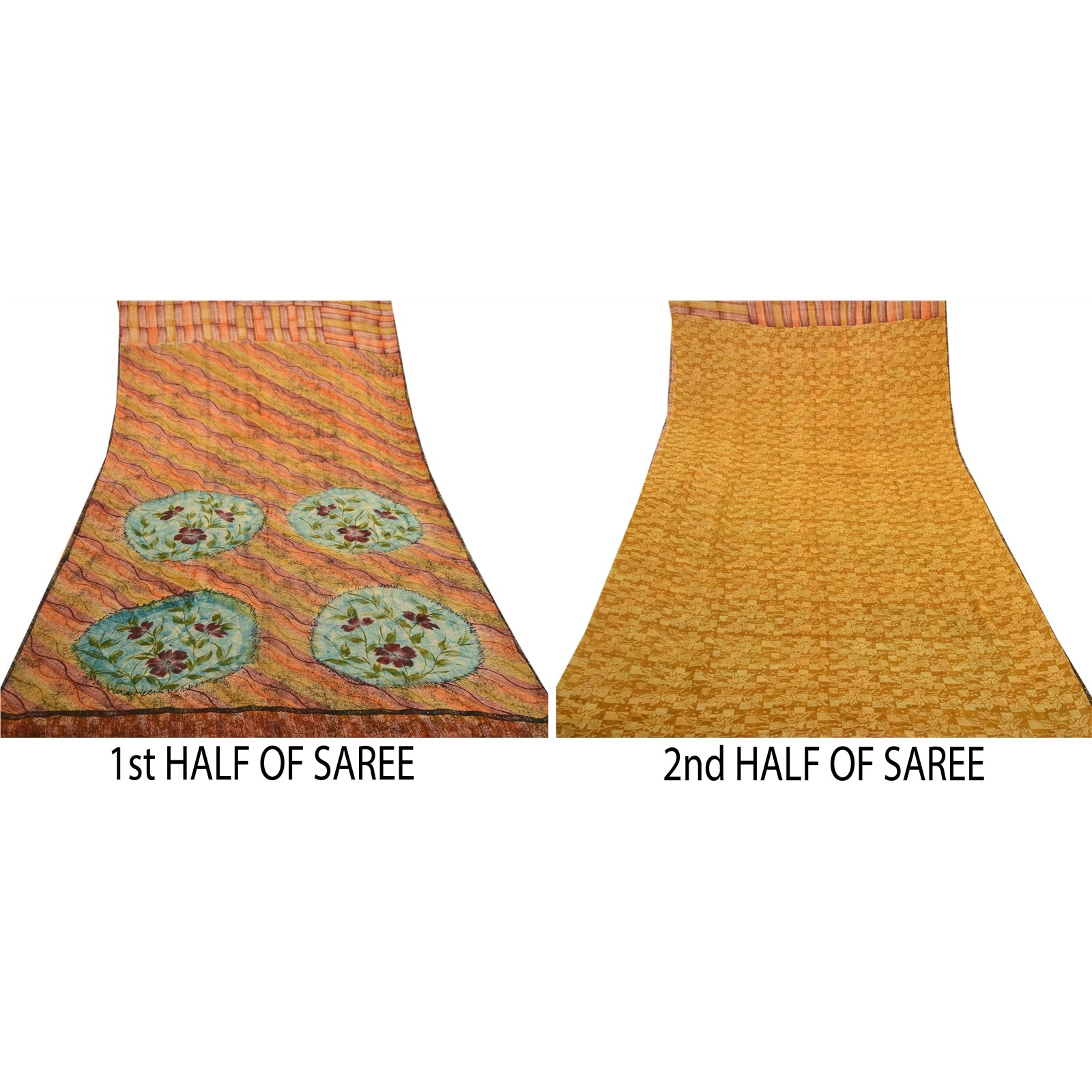 Sanskriti Vintage Sarees 100% Pure Georgette Silk Printed Sari 5 Yd Craft Fabric