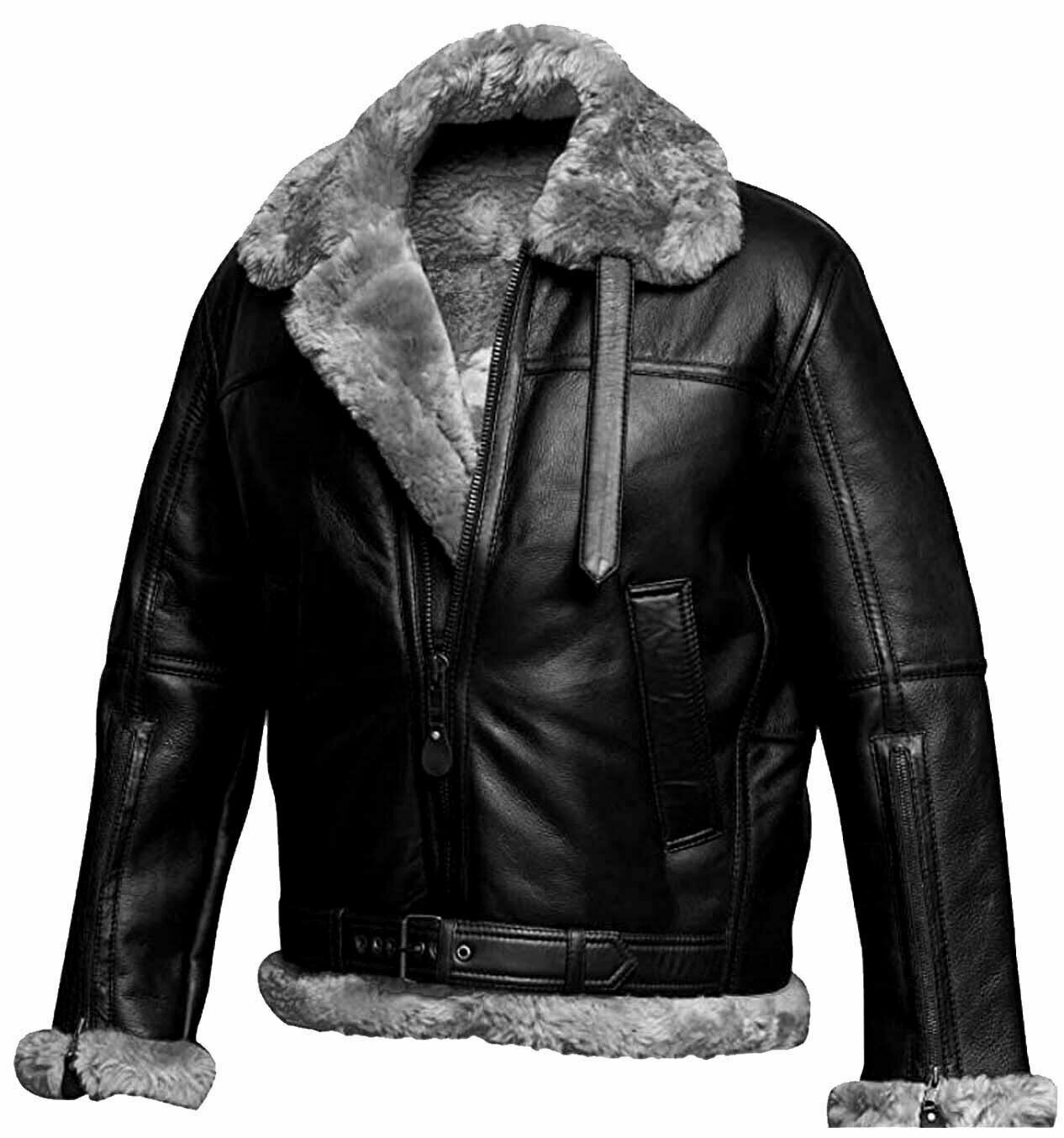 RAF Aviator B3 Bomber Jacket Men Real Sheepskin Leather Flying Pilot Jacket Coat