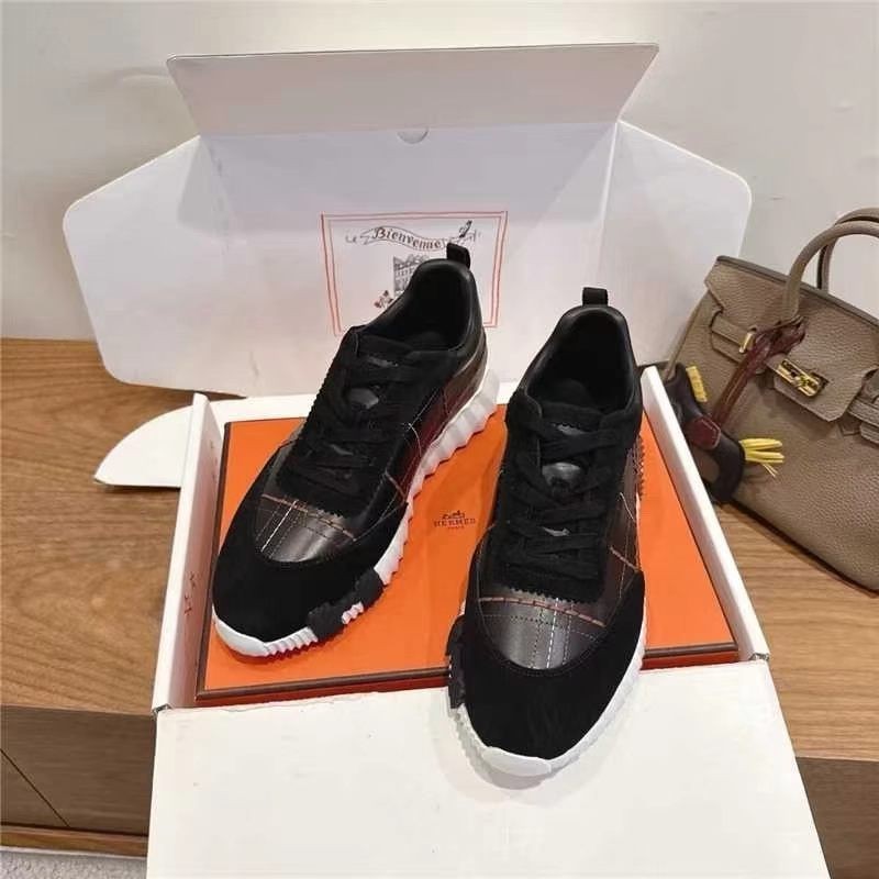 Black White Hermes Bouncing Calfskin & Suede Sneakers Men