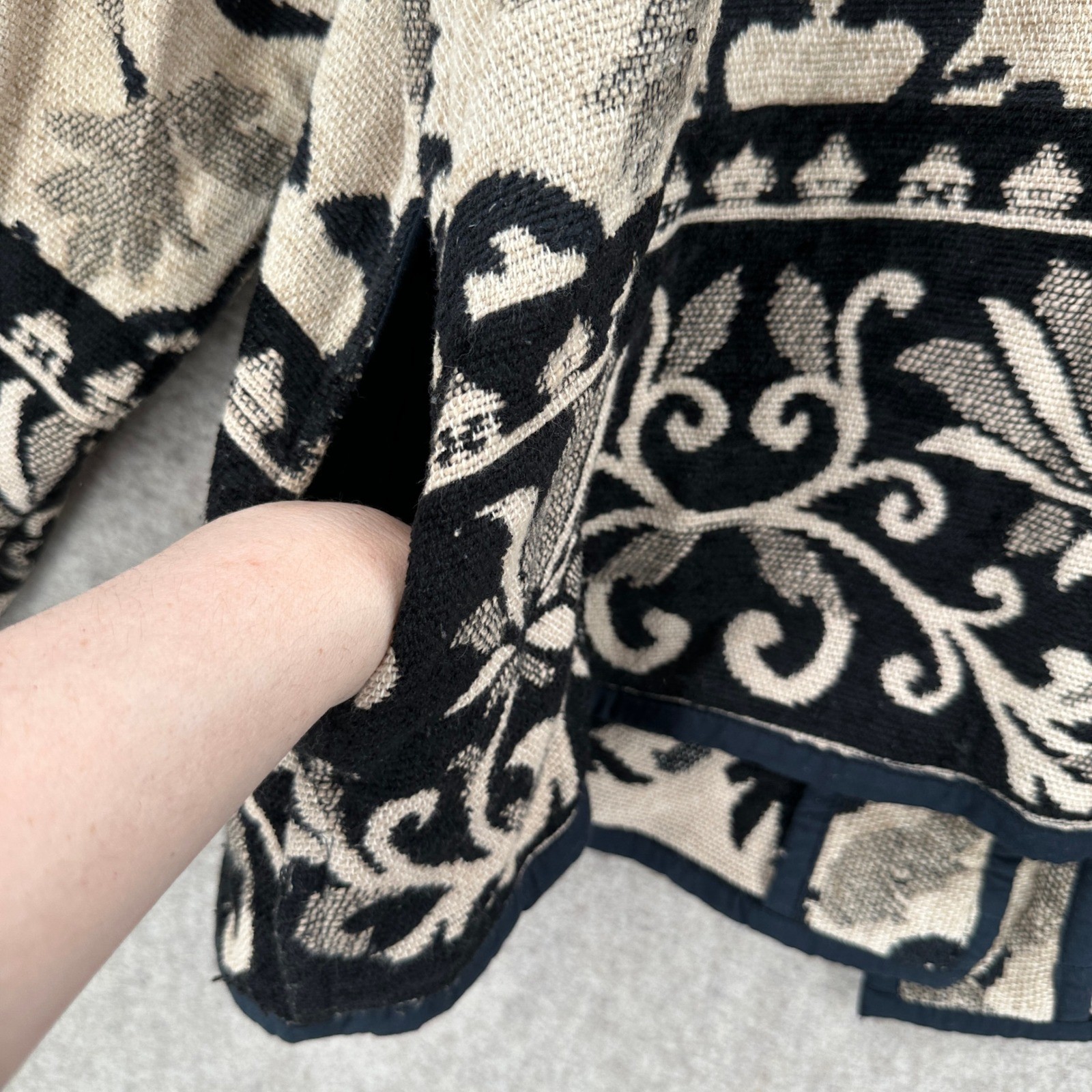Flashback Tapestry Jacket Womens 3X Black Beige Damask Floral Toggle Button Boho