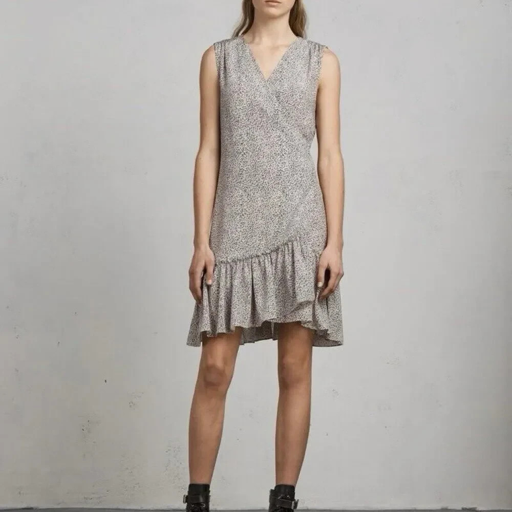 AllSaints ~ Rene Leopard Print Wrap Dress ~ 6 ~ Silk