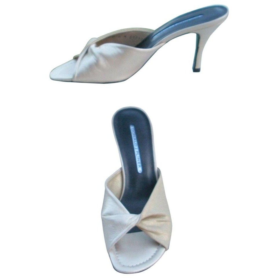 Donald Pliner Beige Metallic Elastic Mesh and Leather Slide Shoe NWT New $255