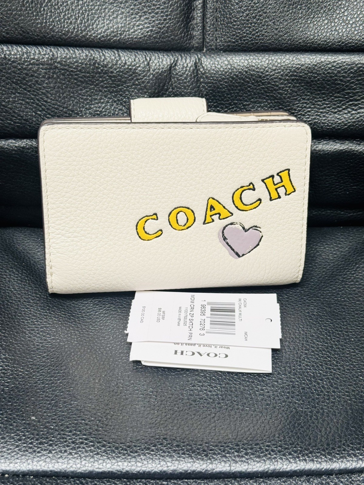 Coach Medium Corner Zip Wallet With Sketch Print In Gold/Chalk Multi CAO94 NWT
