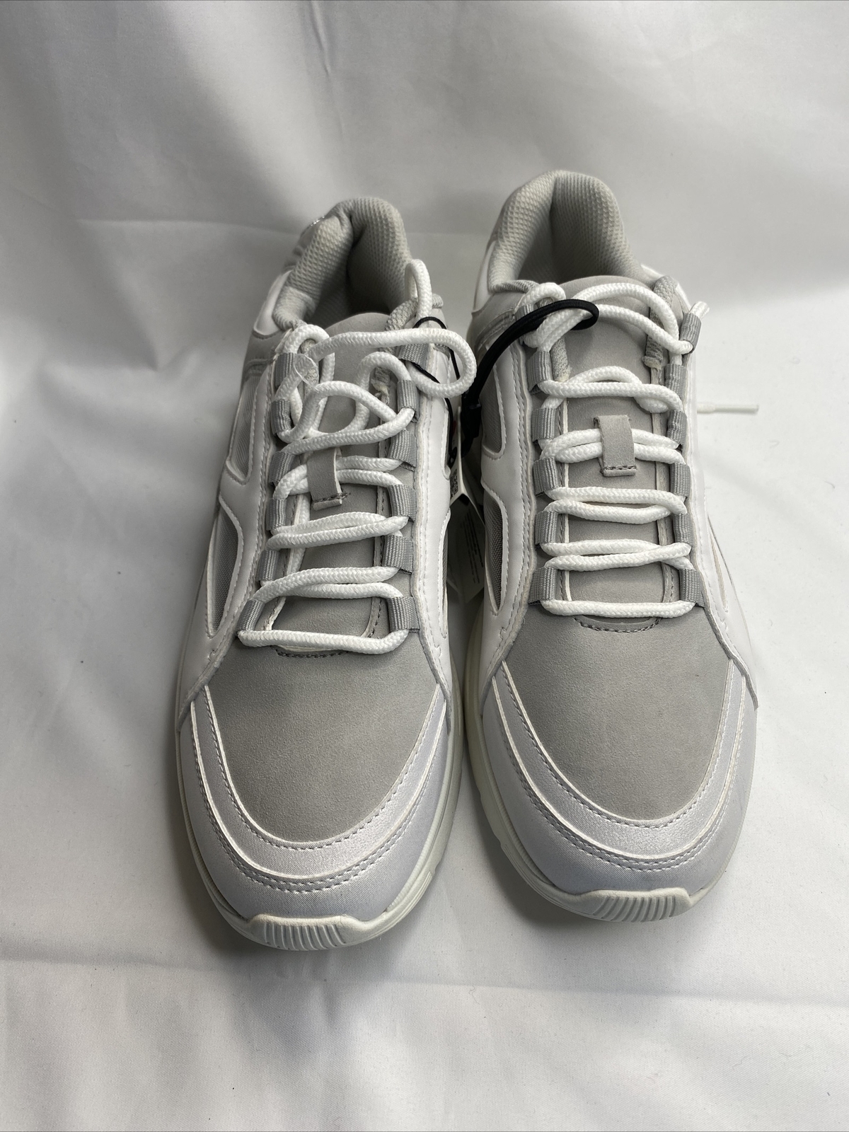 NEW ZARA White Silver Fashion SHINY MESH SNEAKERS Lace up USA 9 EU 40 K48