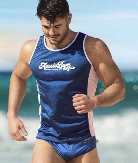🔥 NEW AussieBum SILKY Nylon Tank Top Surfing Men XL NAVY BLUE Aussie Bum Glanz