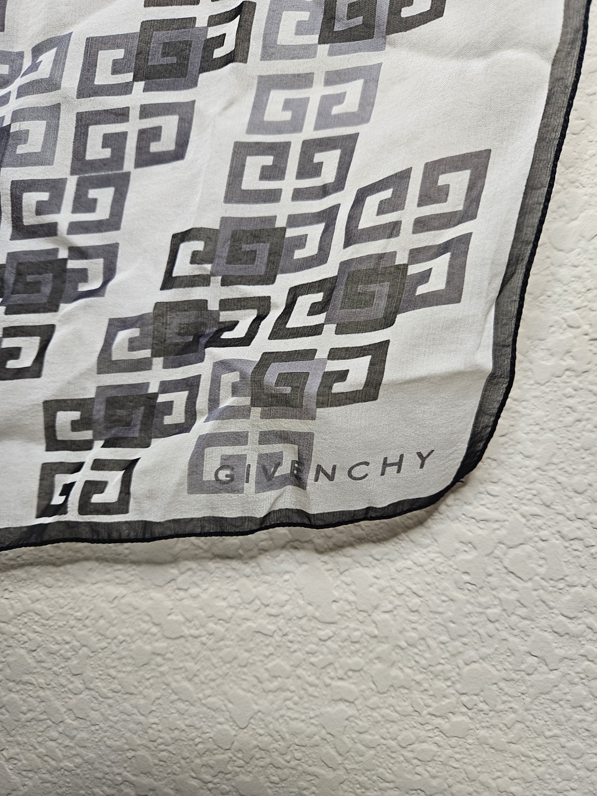 Givenchy Womens 4G Monogram Black & White Silk Scarf 100% SILK 60″ X 16 1/4″