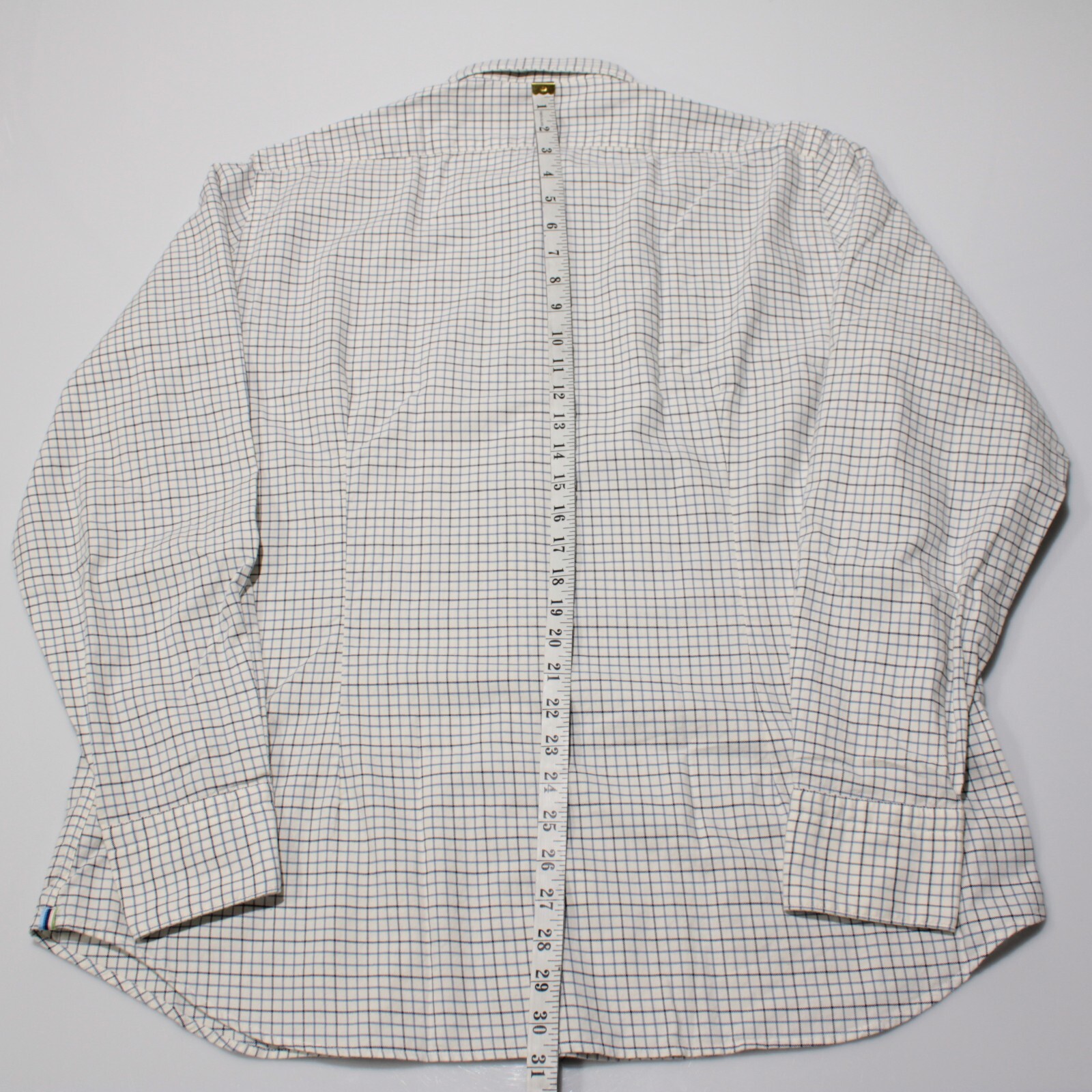 GMF NWOT Dress Shirt Size 44 17.5 in White with Blue Check 100% Cotton