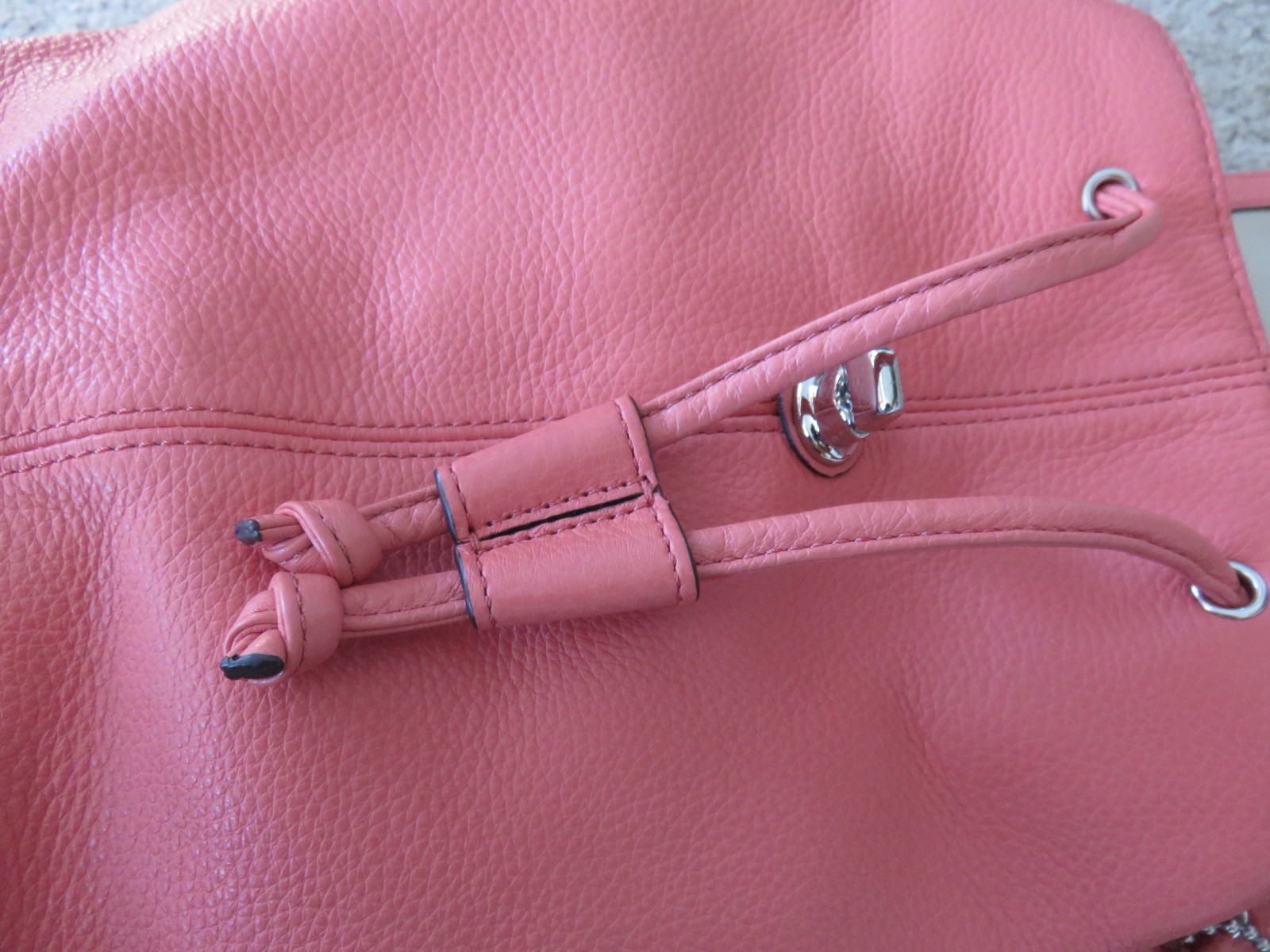 COACH Coral Red Leather Backpack With Turn Lock Drawstring Tags 24385