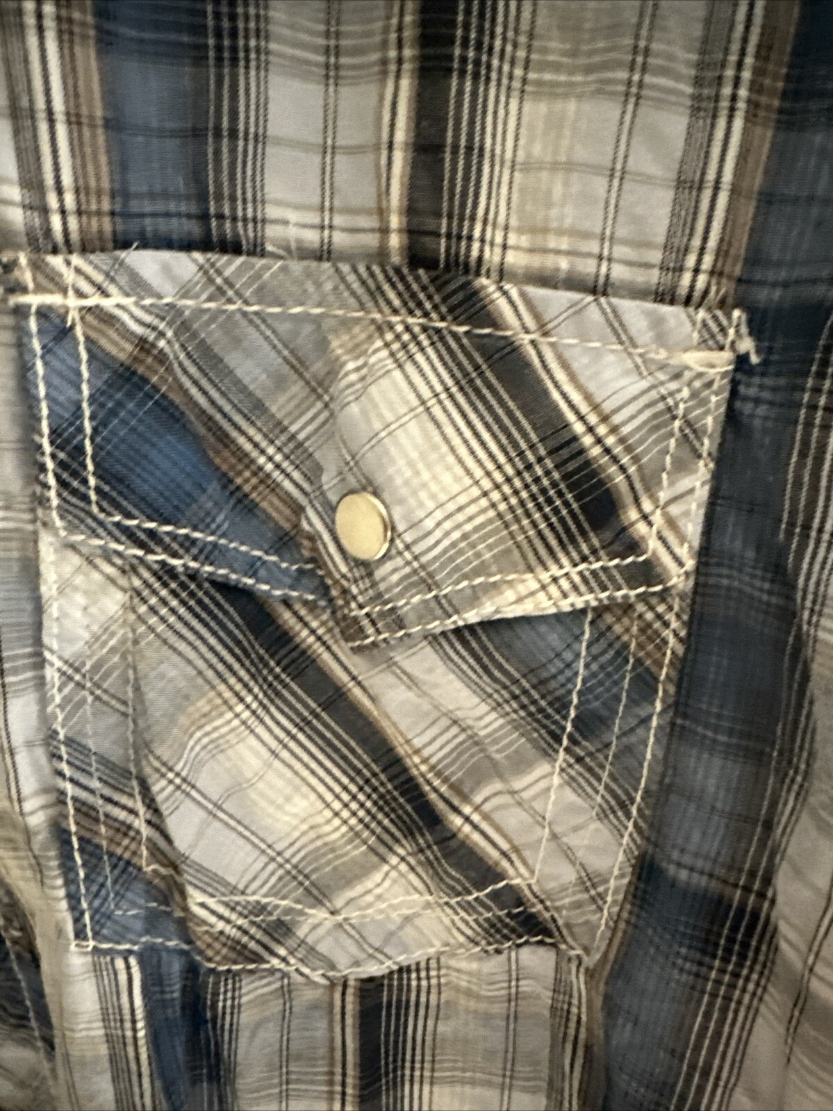 Supply Company USA Pearl Snap Western Shirt Mens Large Long Sleeve Blue Striped
