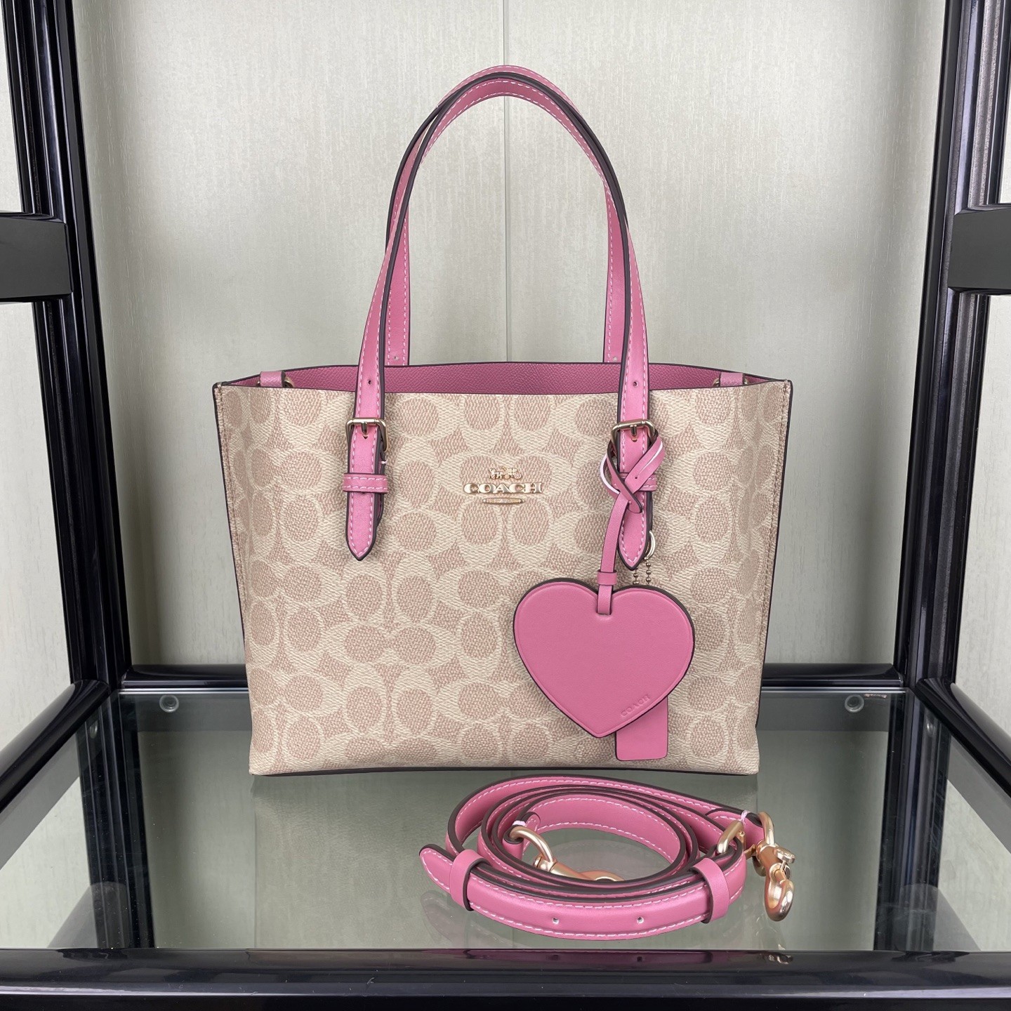 Coach Outlet Mollie Tote Bag 25 Signature Canvas Heart Charm CDF03 NWT Outlet